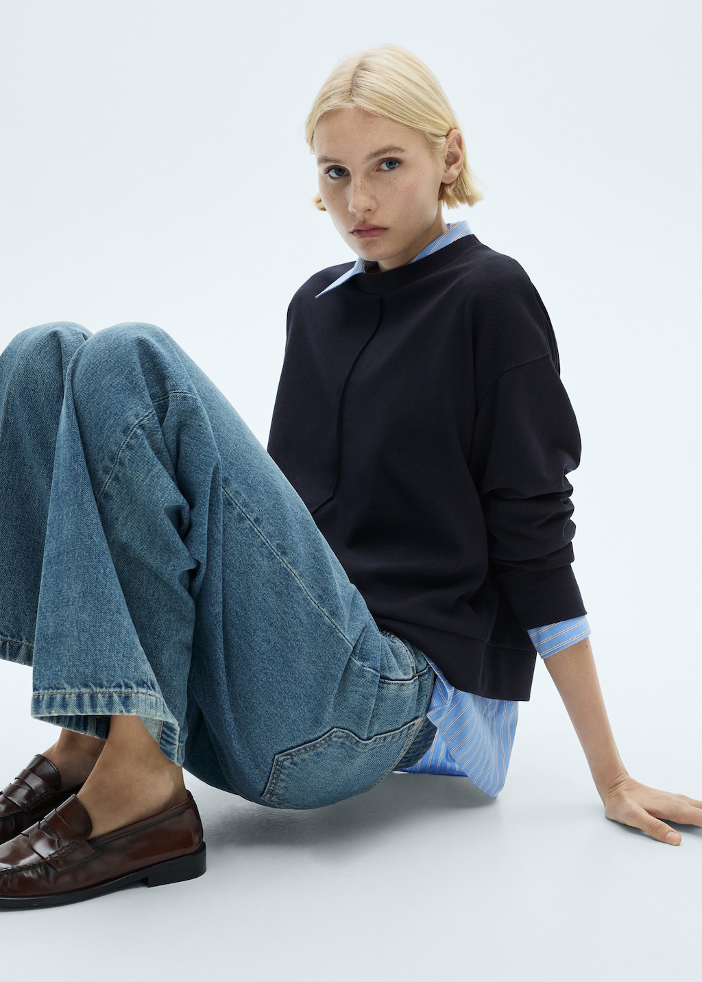 Crew-neck sweatshirt with stitching detail - Women | MANGO USA Crew-neck sweatshirt with stitching detail - Women | MANGO USA