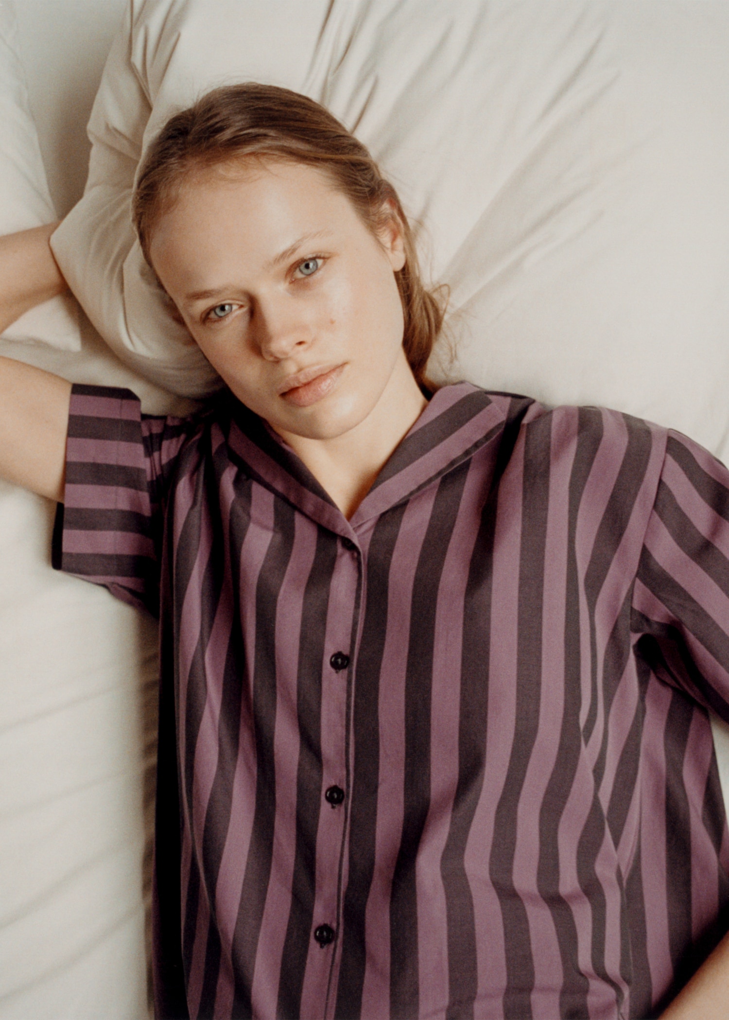 Chemise courte rayures tissu bicolore Femme MANGO France (La