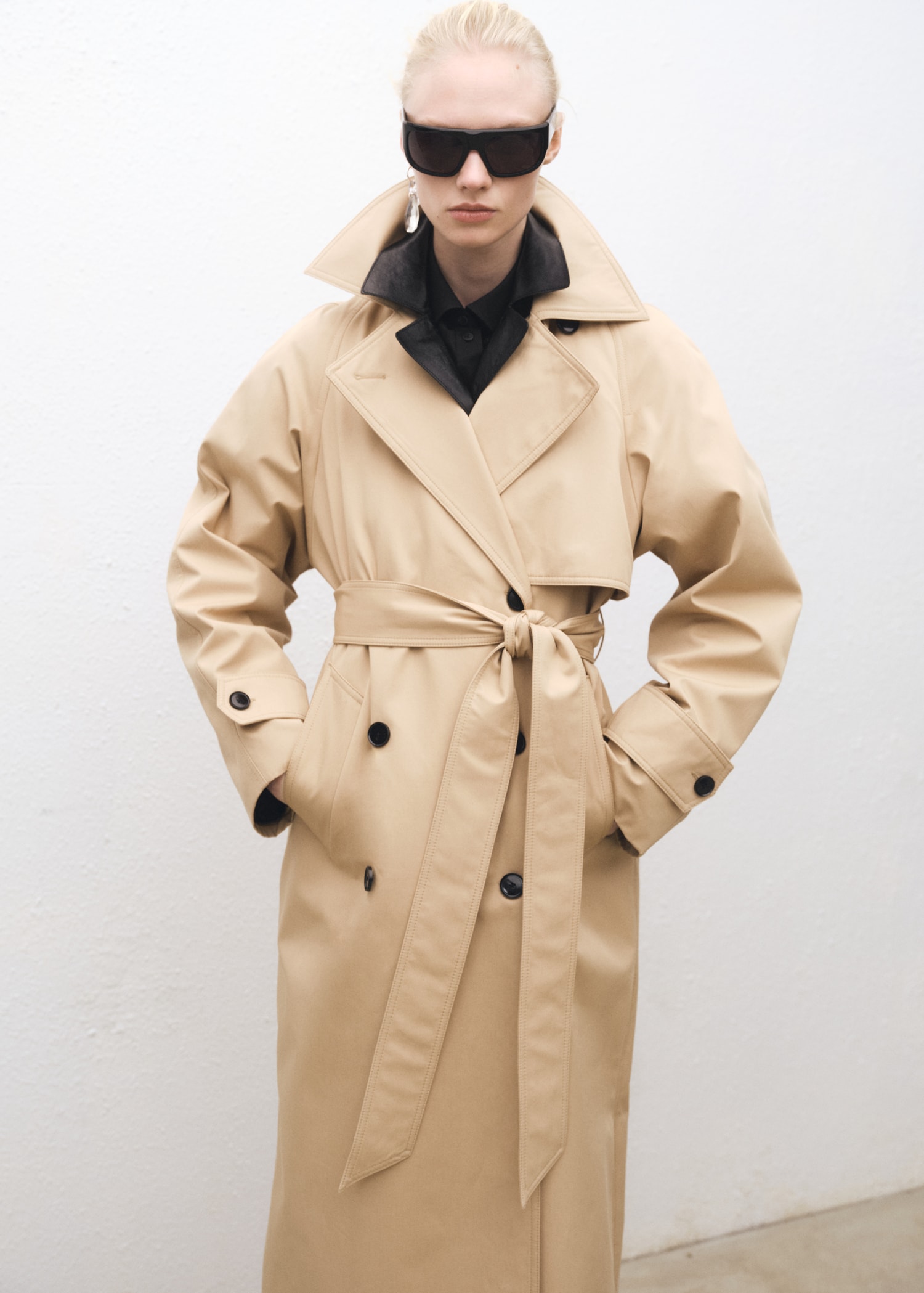 Long oversized cotton trench coat Women MANGO Japan