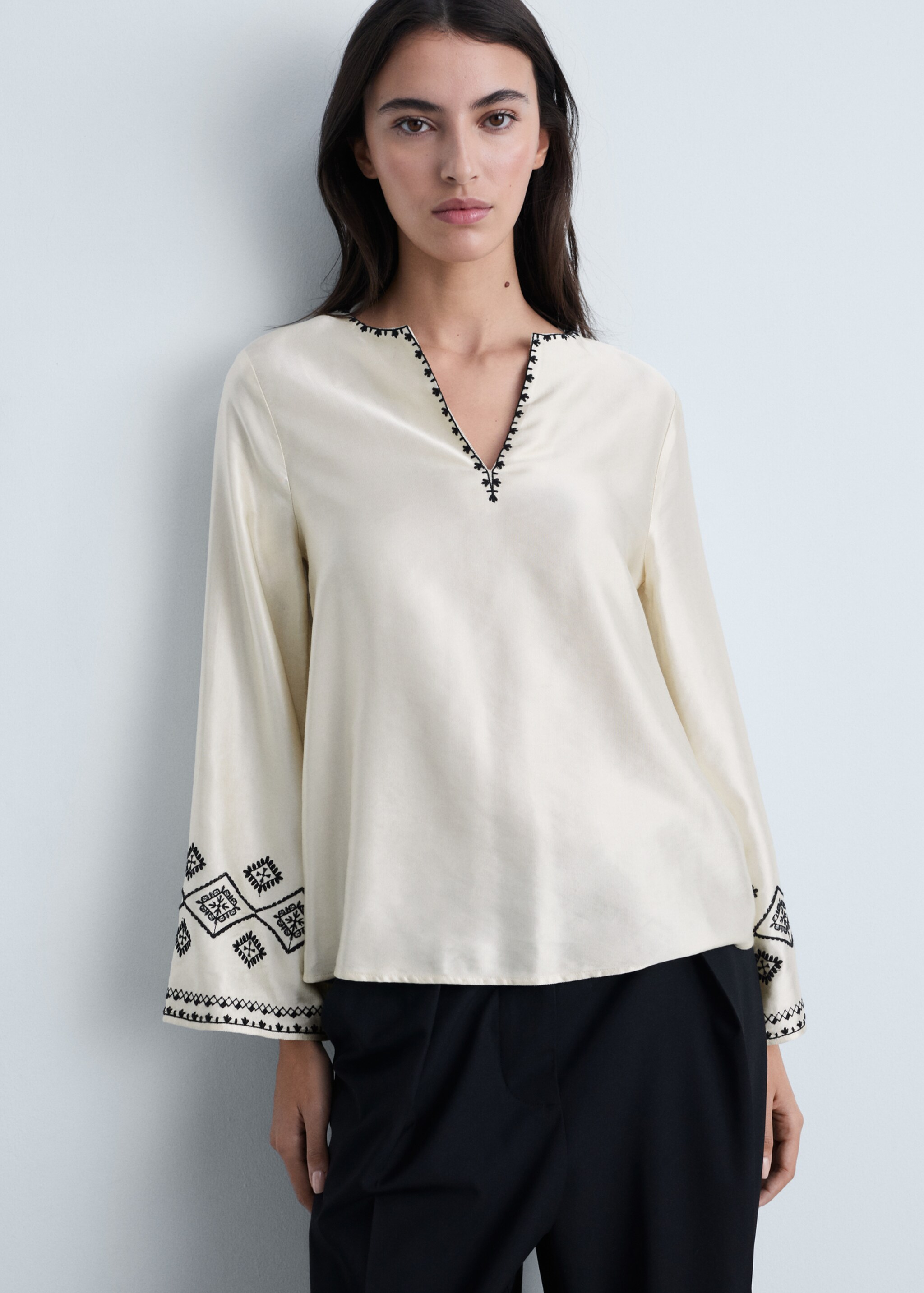 Embroidered satin blouse - Details of the article 2
