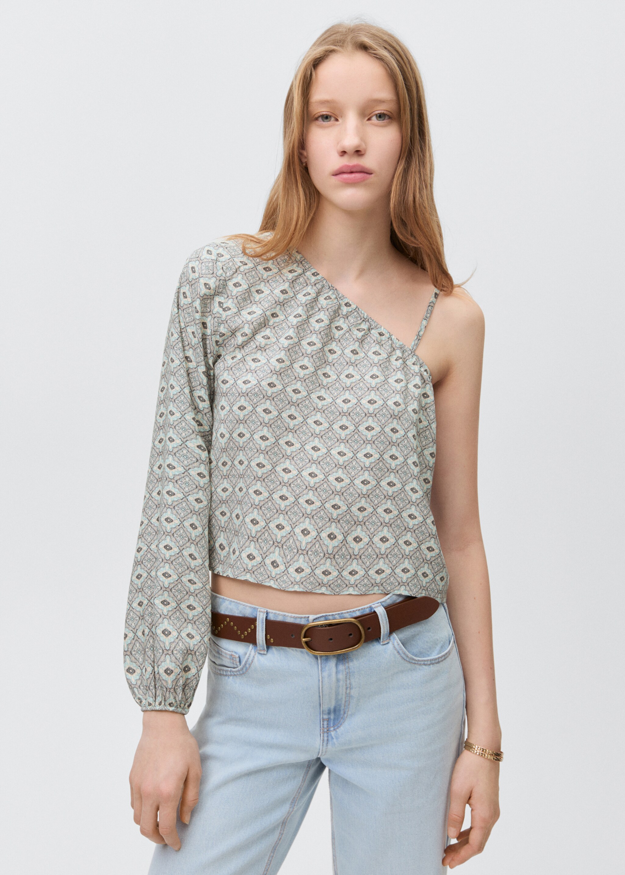 Brusa asimètrica estampada - Pla mig
