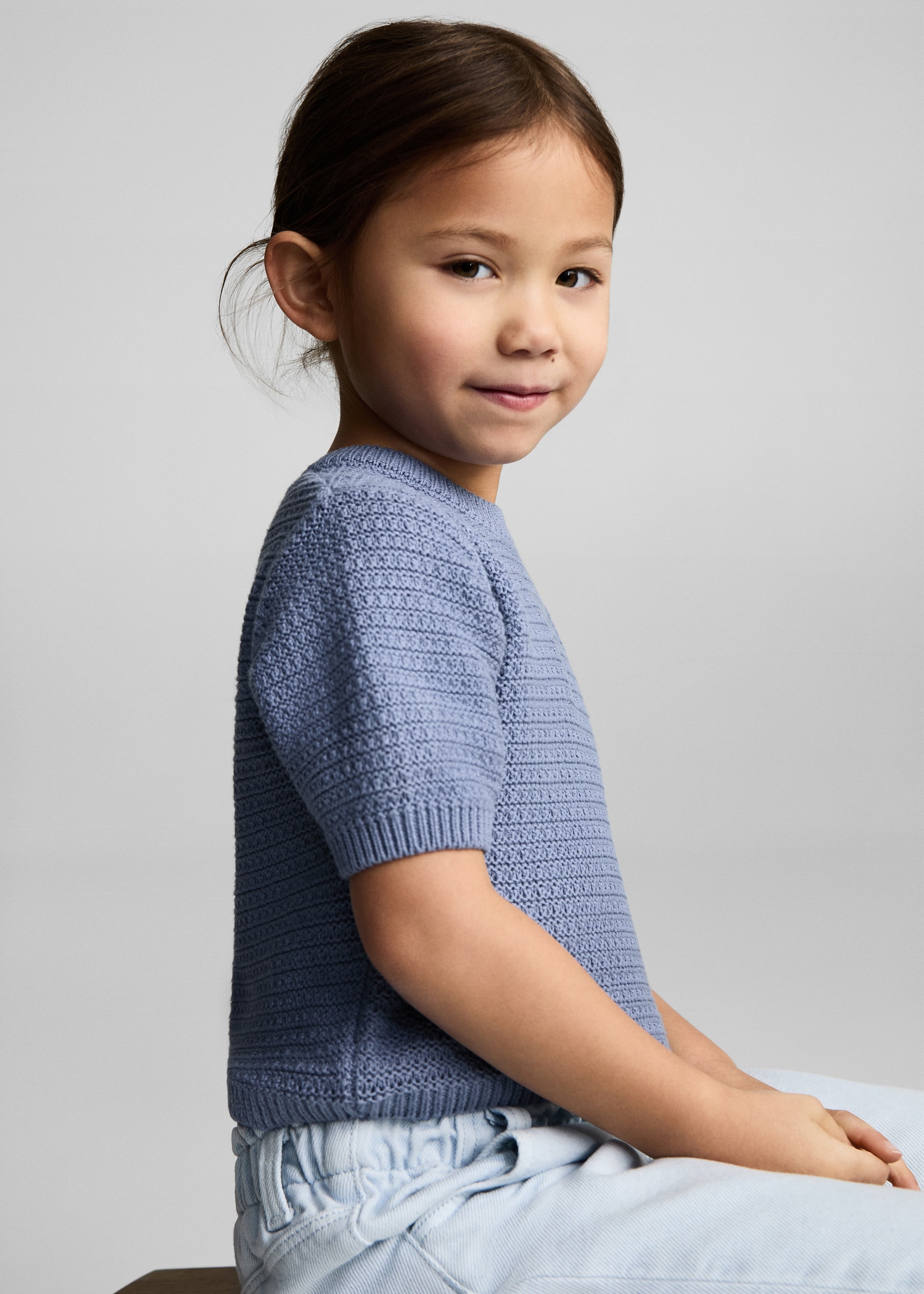 BLUE ¾ LENGTH LEGGING IN RIBBED KNIT, CHILD BLUE ¾ LENGTH LEGGING IN RIBBED KNIT, CHILD