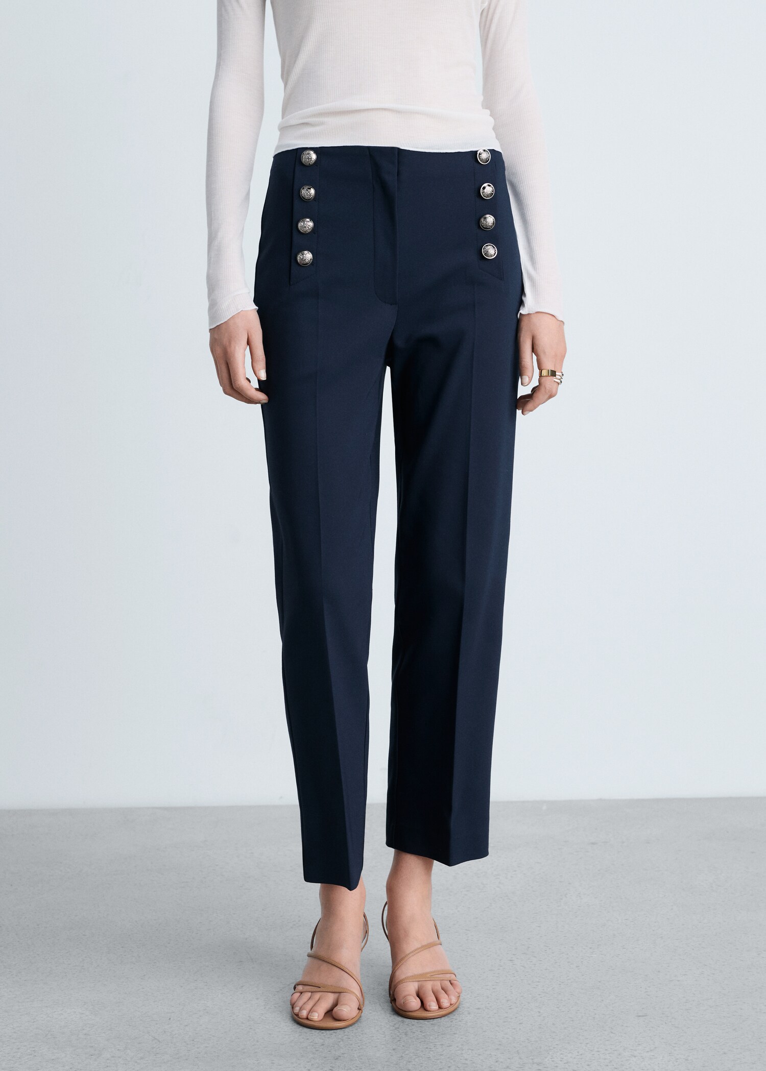 Straight trousers with jewel buttons - Medium plane