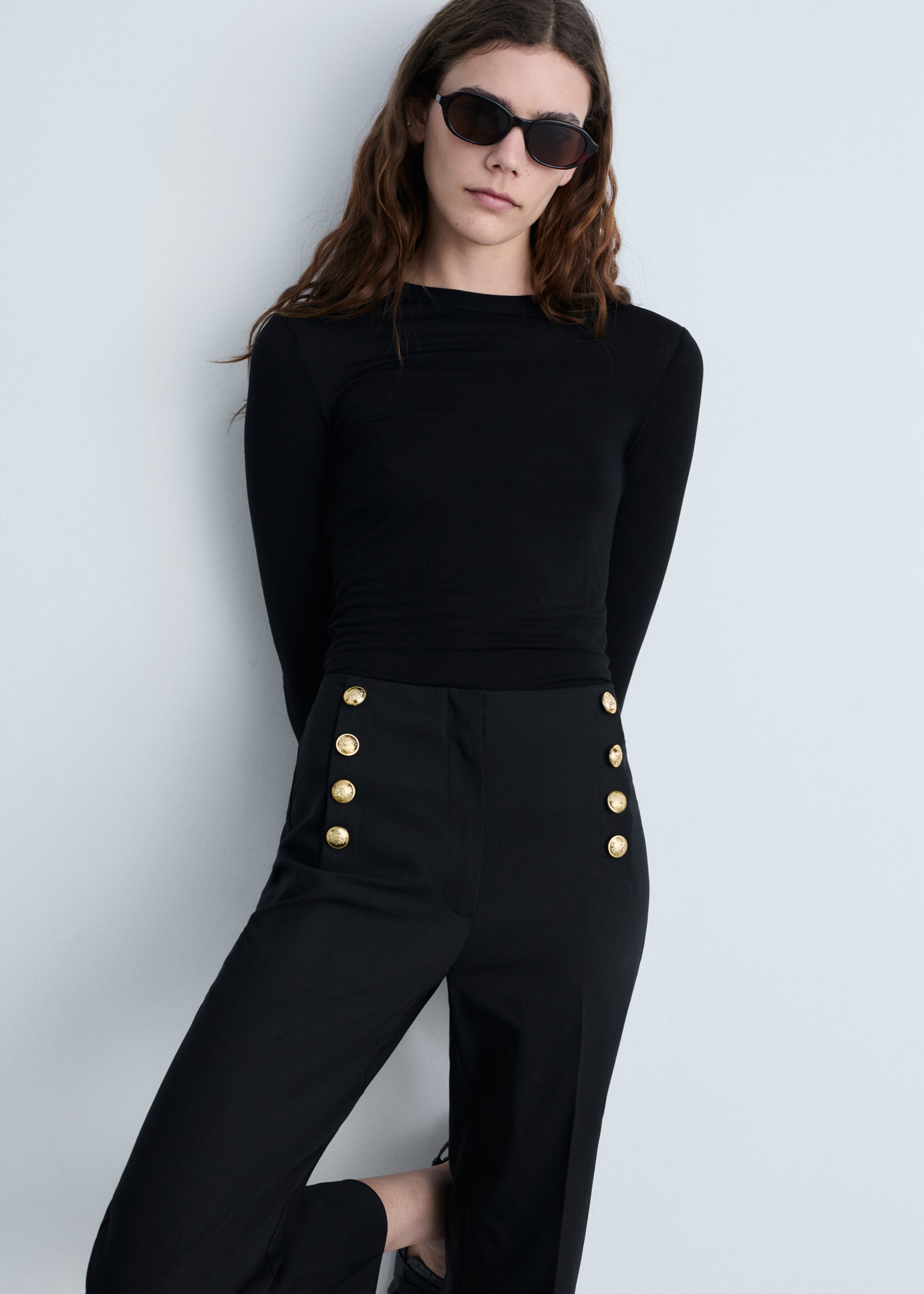 Straight trousers with jewel buttons - Details of the article 1