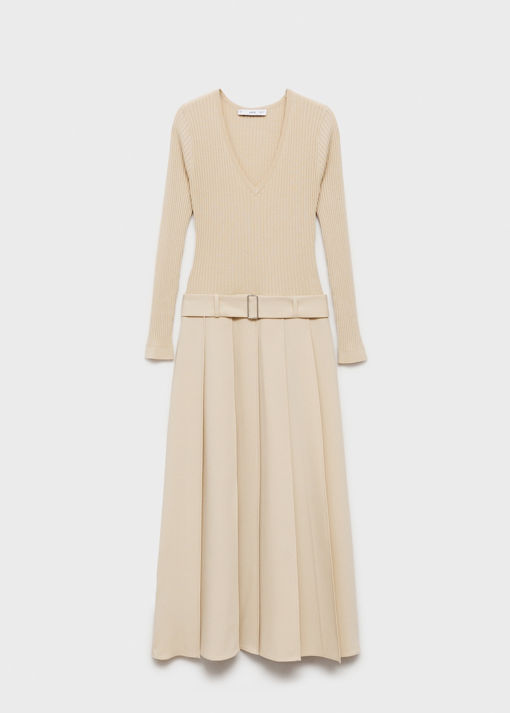 Thumbnail of Combined woven dress with belt - Ecru