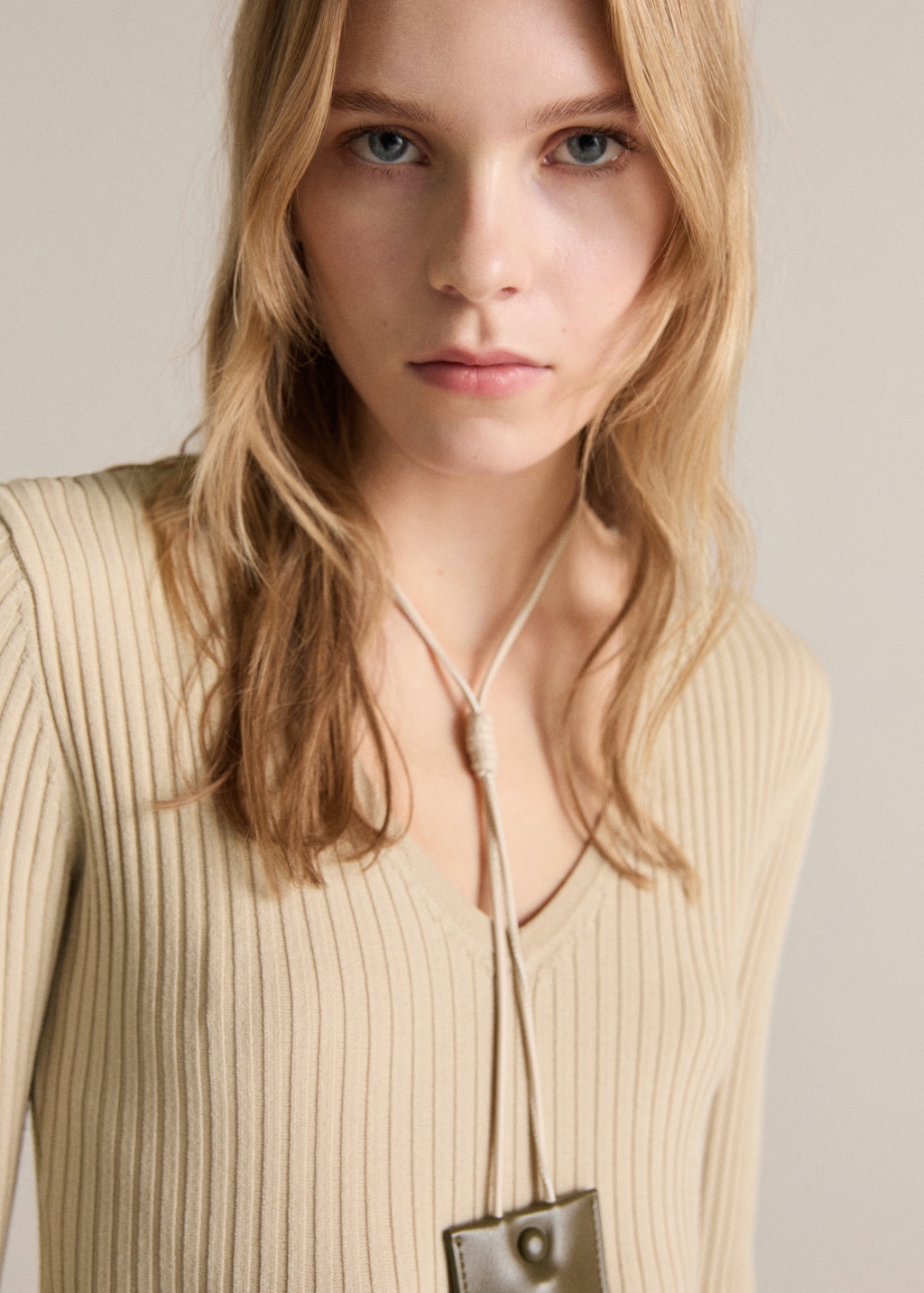 Thumbnail of Combined woven dress with belt - Ecru