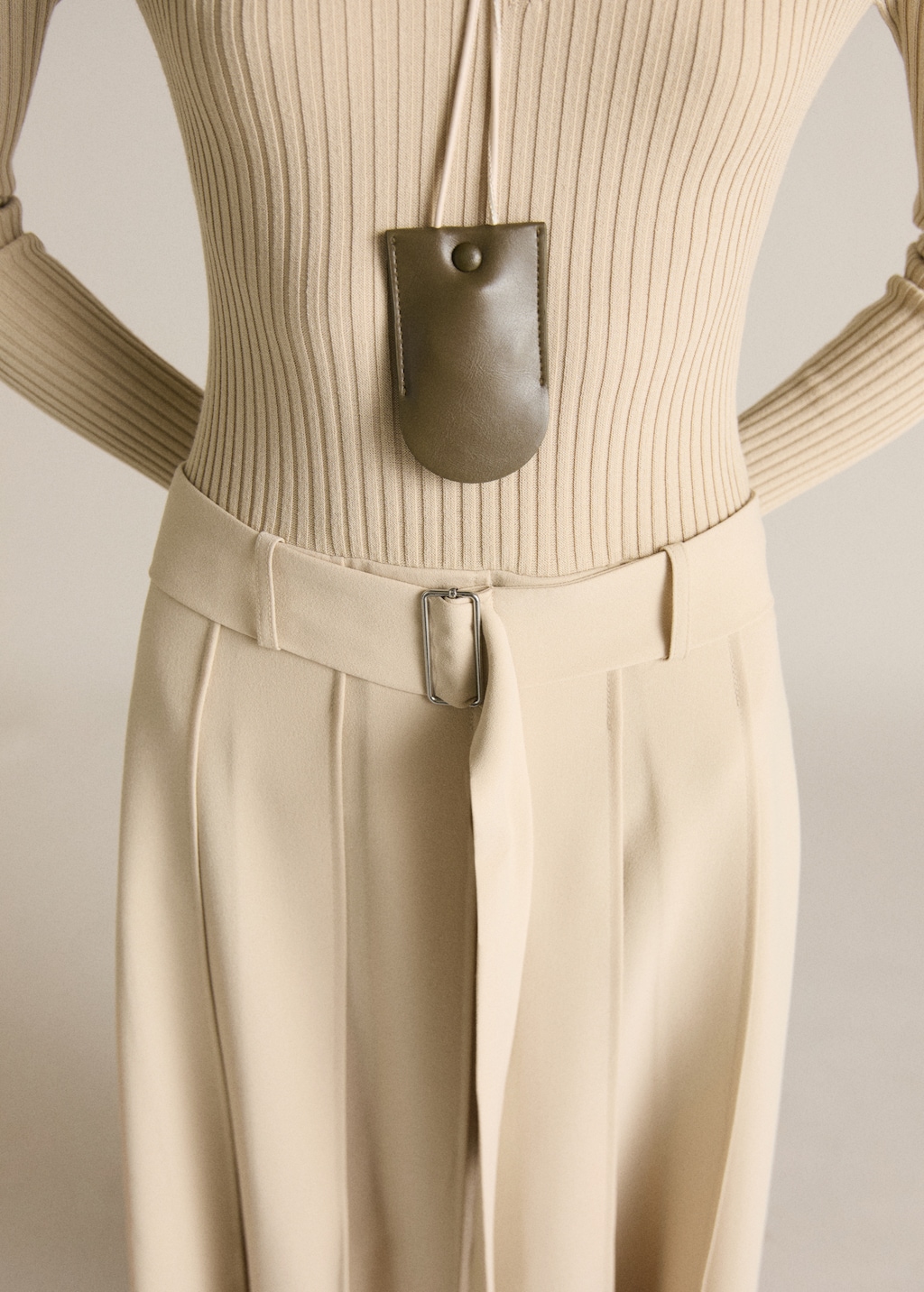 Thumbnail of Combined woven dress with belt - Ecru