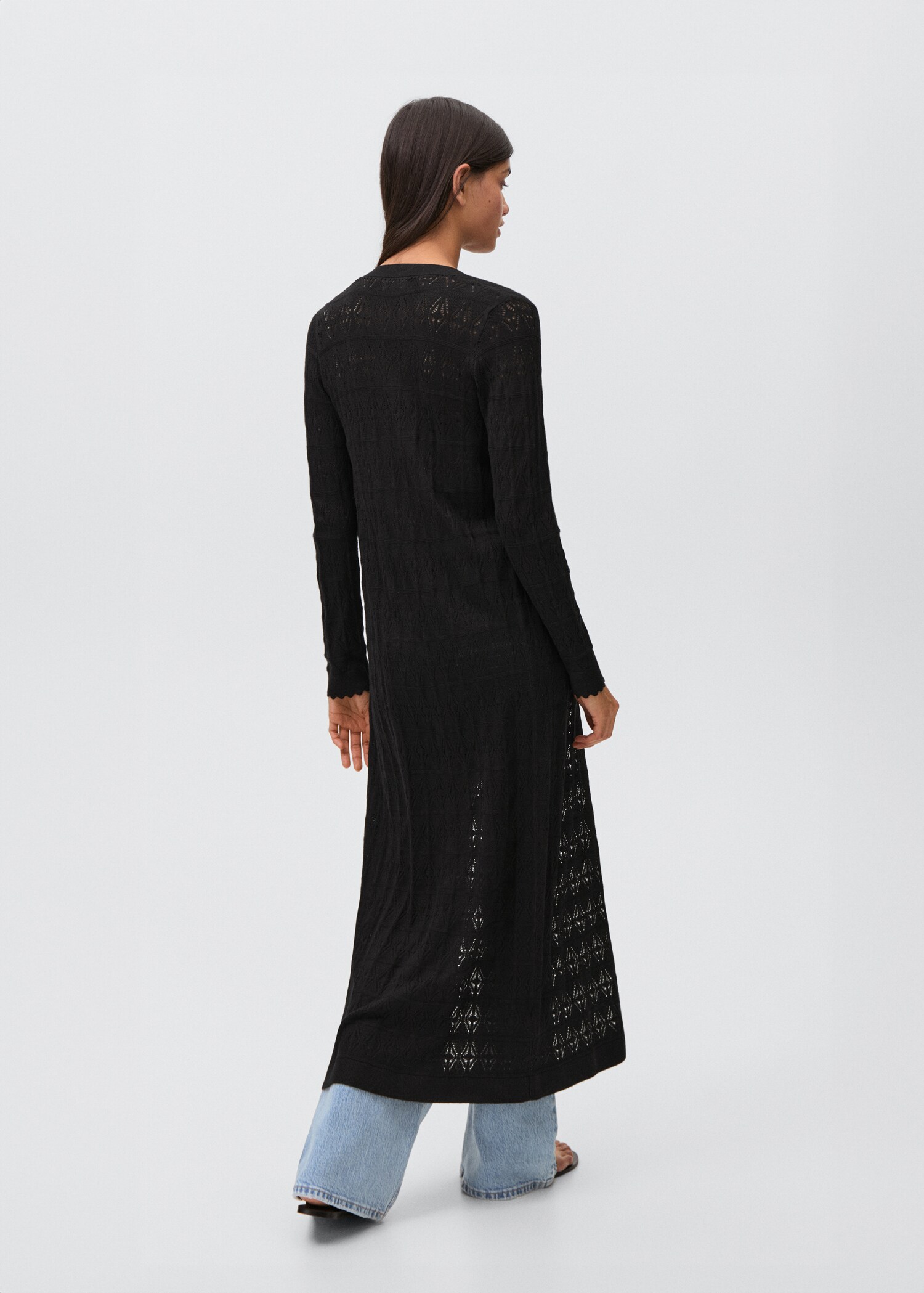 Long openwork knitted cardigan - Reverse of the article
