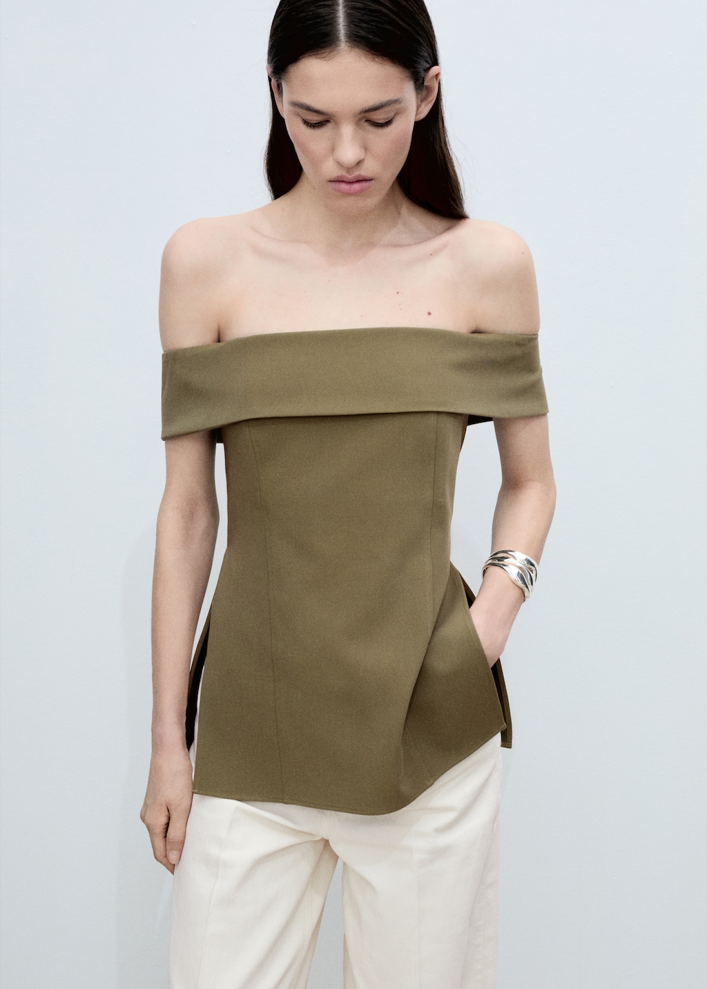 Mango Fitted off-the-shoulder top