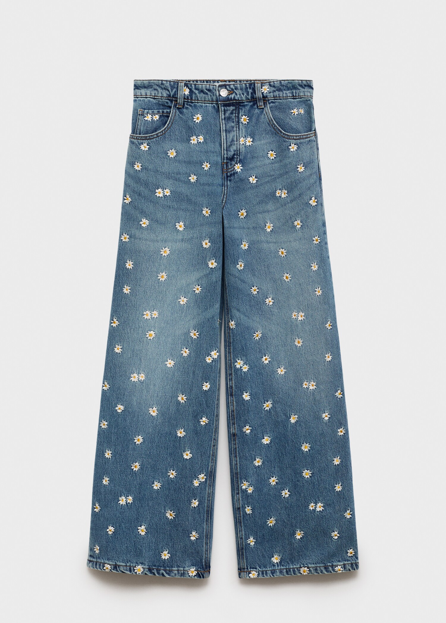 Jeans wideleg brodé de fleurs - Article sans modèle