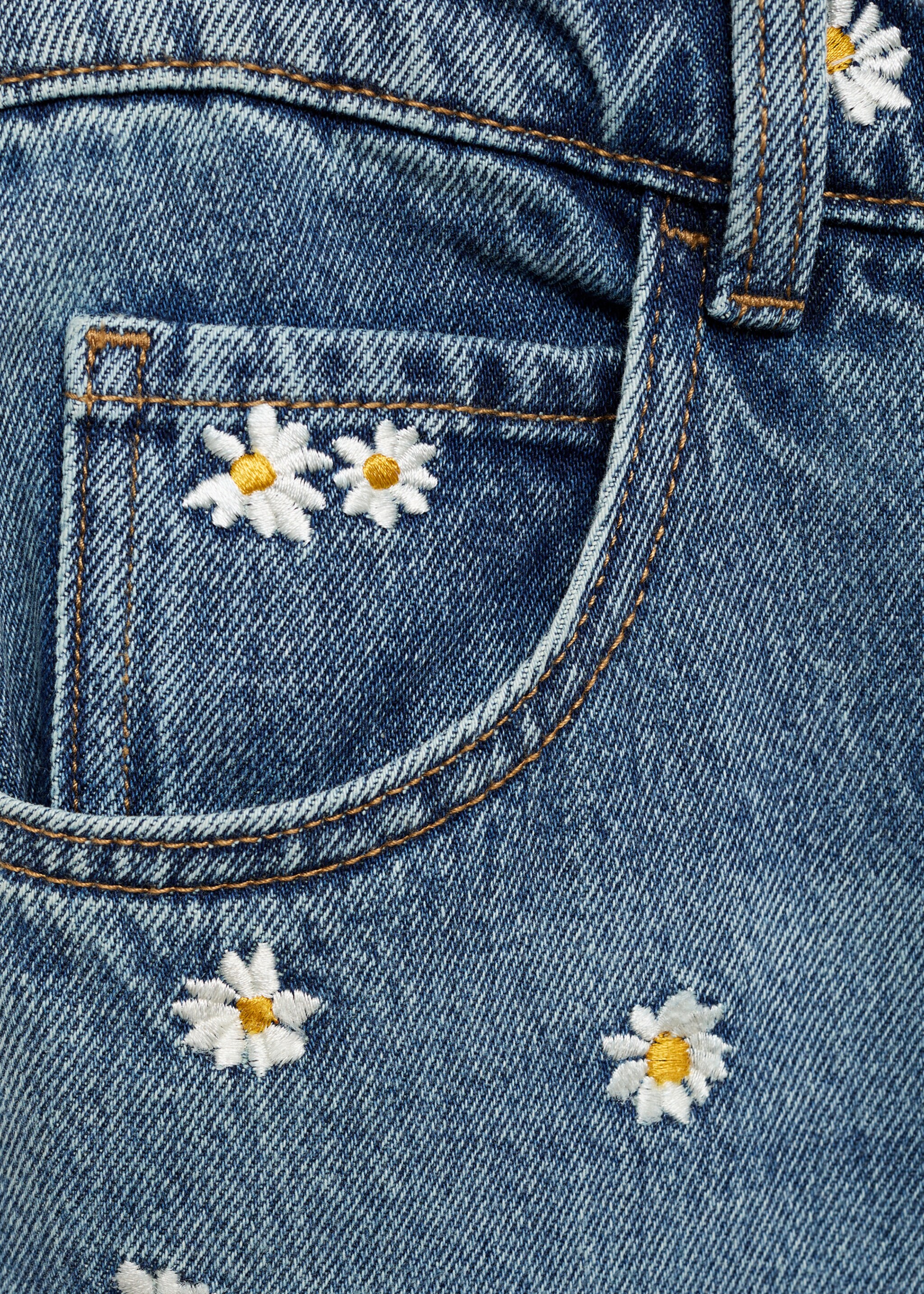 Flower-embroidered wide-leg jeans - Details of the article 0