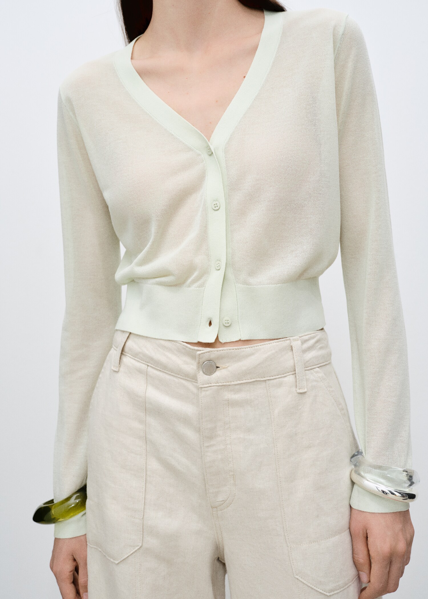 Semi-transparent cropped knitted cardigan - Details of the article 6
