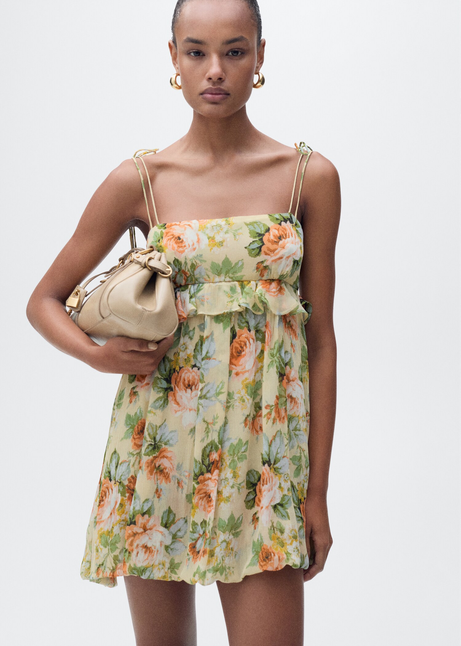 Short floral-print dress with ruffle detail - Medium plane