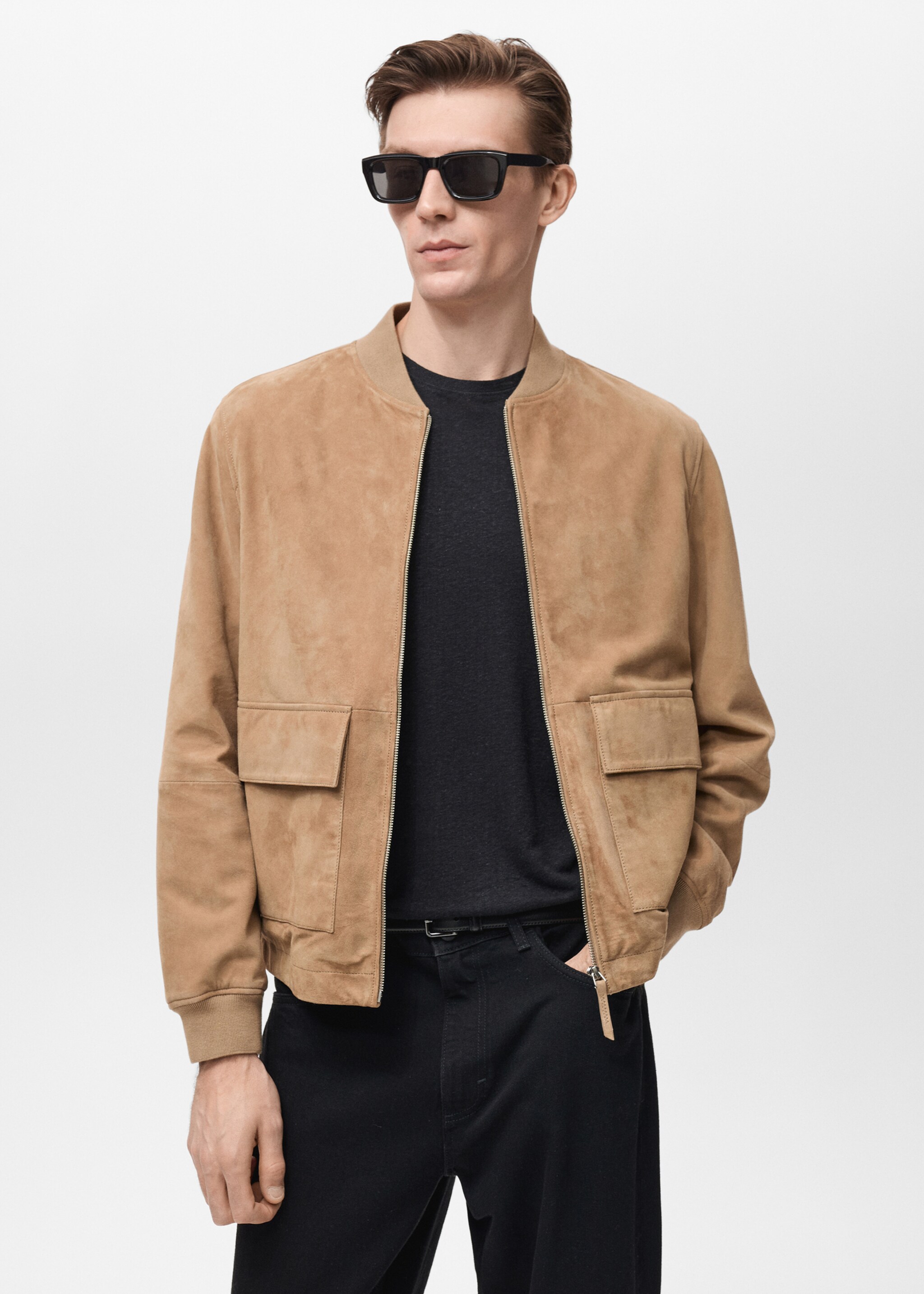 Blouson bomber cuir daim - Plan moyen