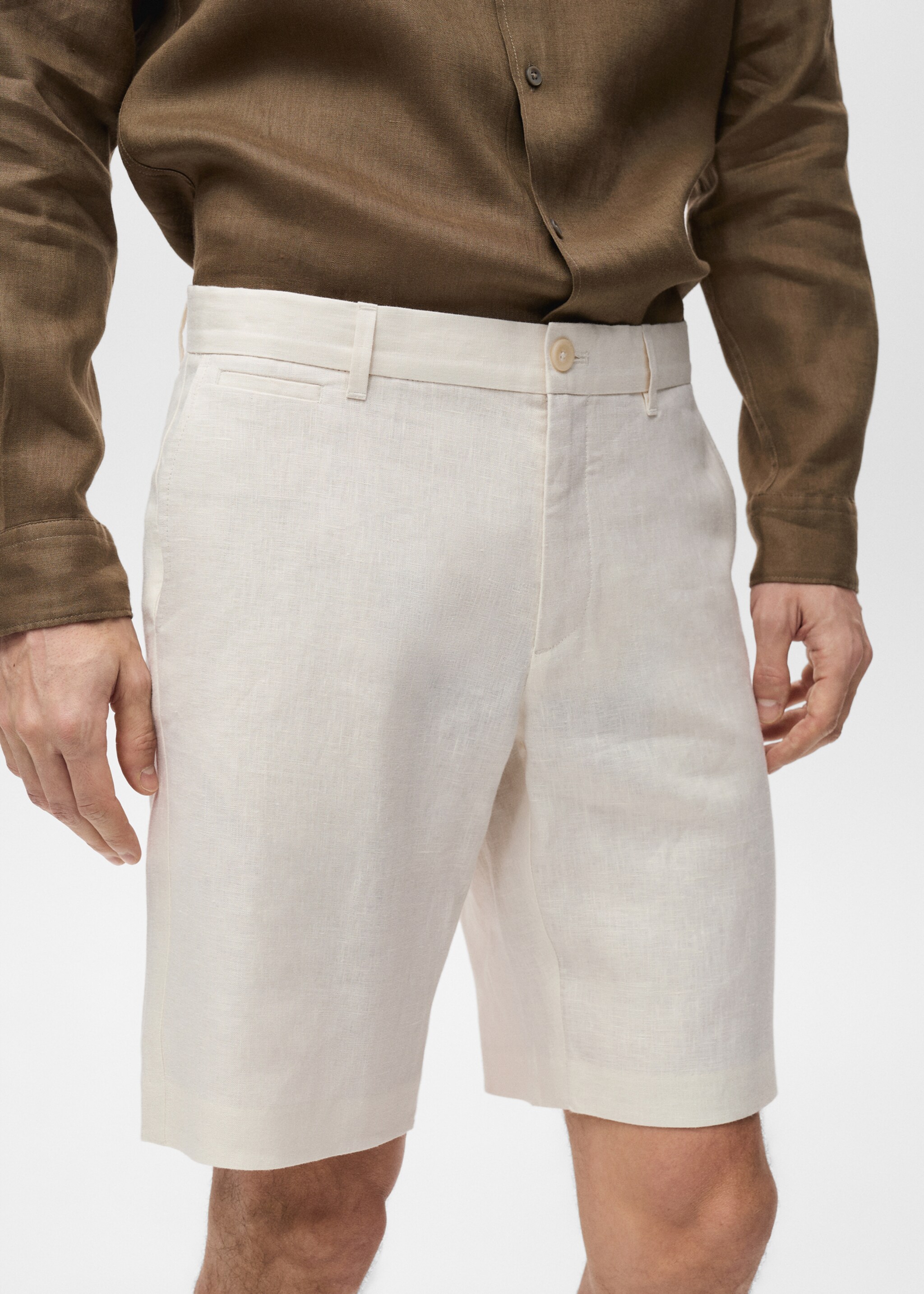 Slim-fit 100% linen bermuda shorts - Details of the article 1
