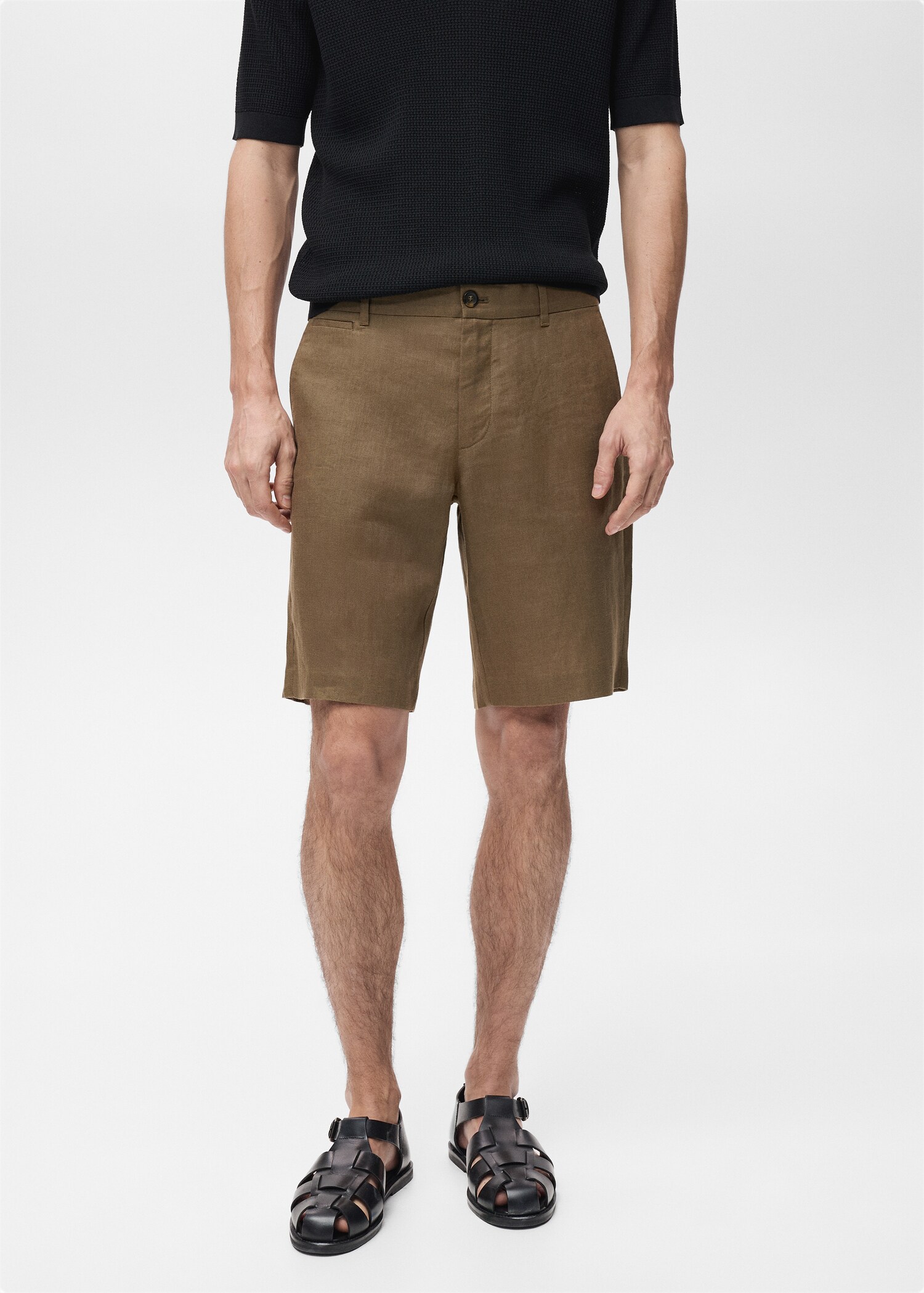Slim-fit 100% linen bermuda shorts - Medium plane