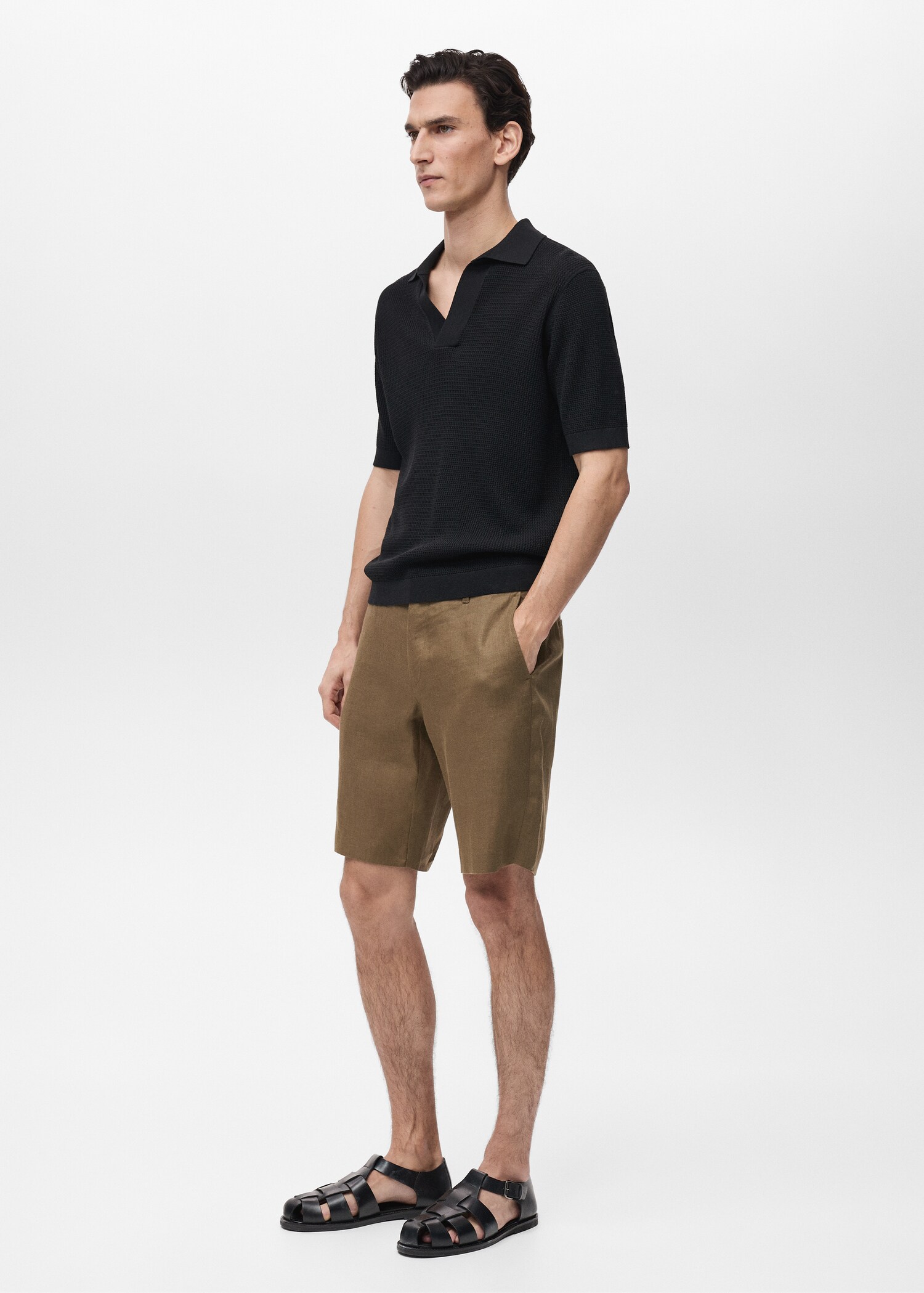 Slim-fit 100% linen bermuda shorts - Details of the article 2