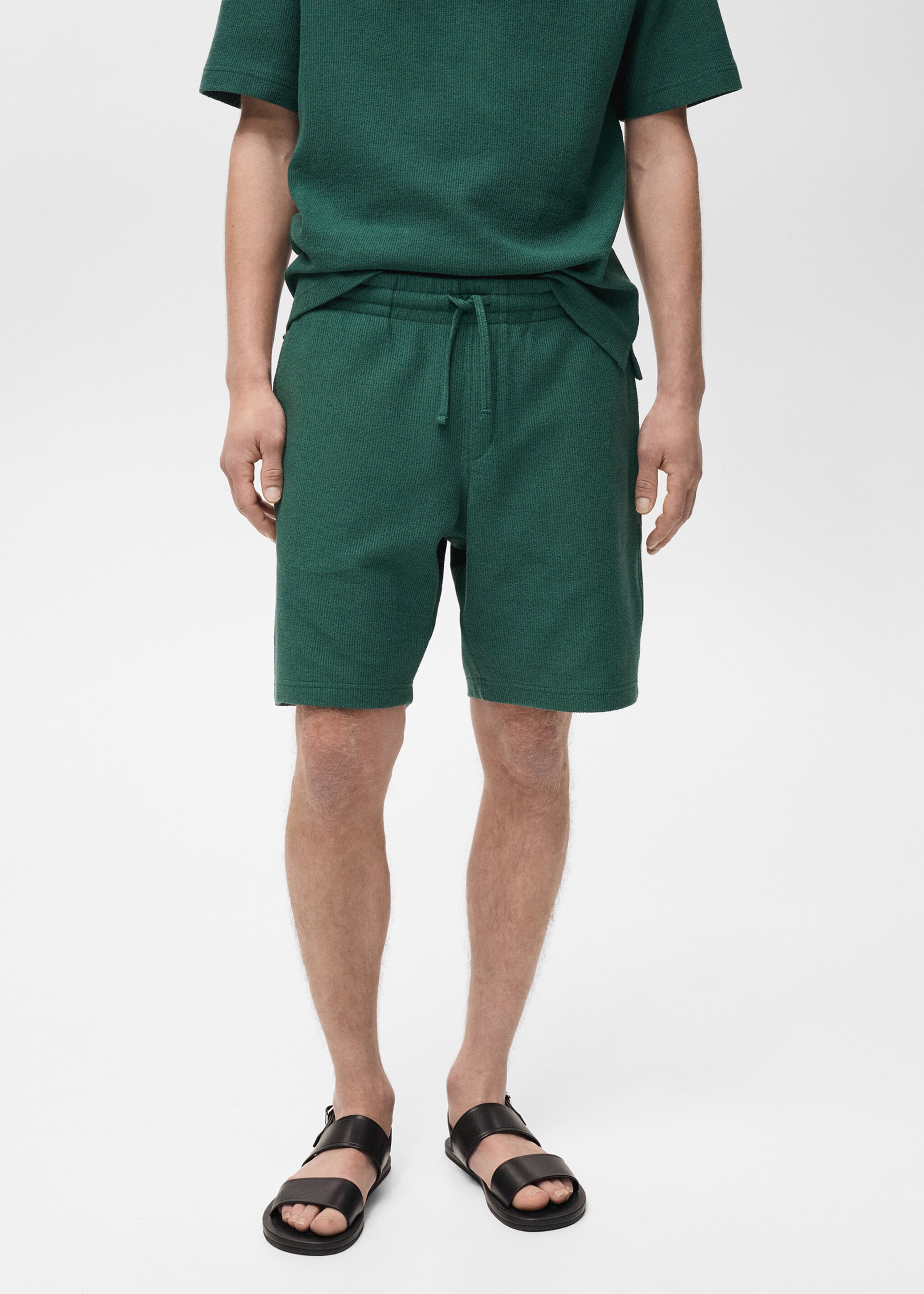 Textured cotton bermuda shorts with drawstring - Medium plane