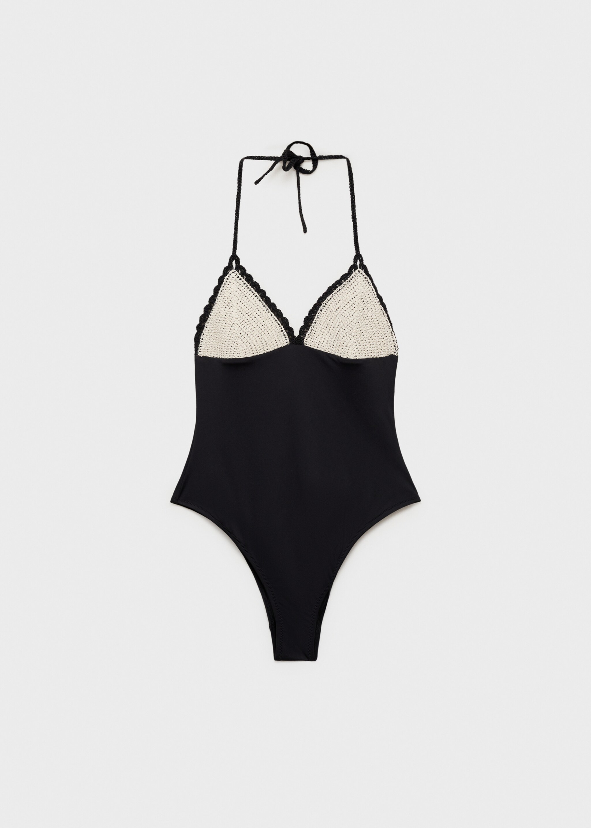 Combined knitted swimsuit with crochet appliqué - Article without model