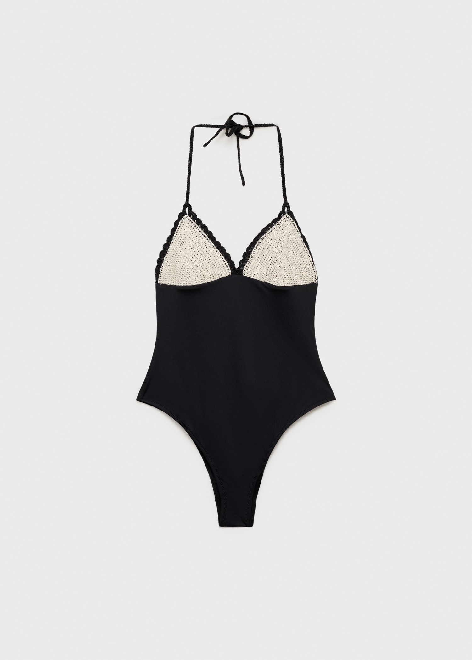 Combined knitted swimsuit with crochet appliqué - Article without model