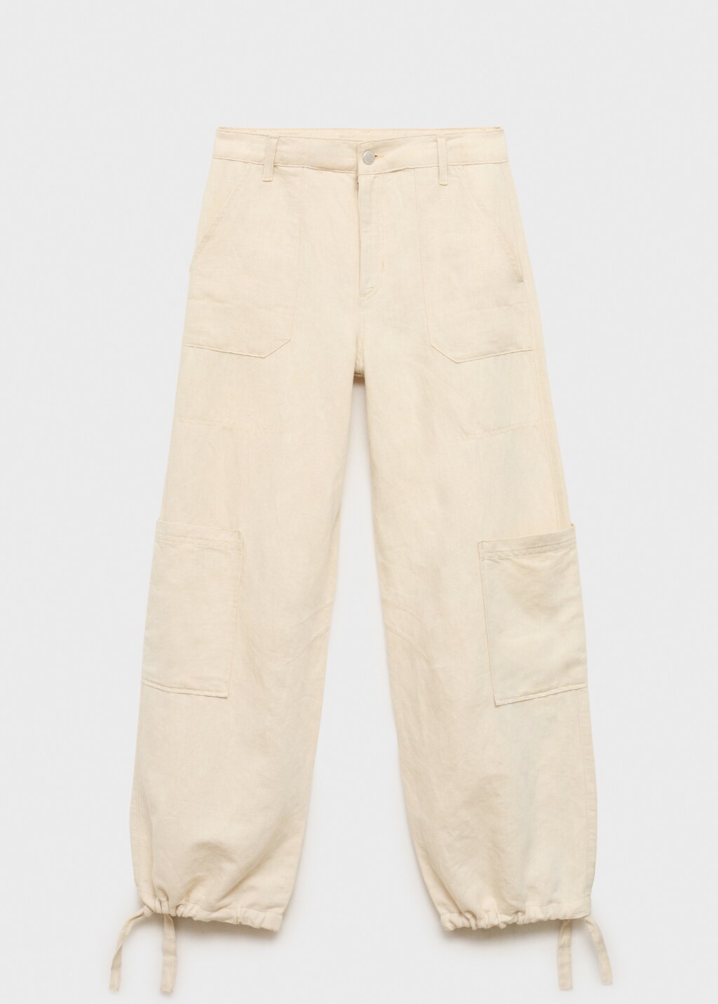 Linen cargo pants with puffed hem - Women | MANGO USA
