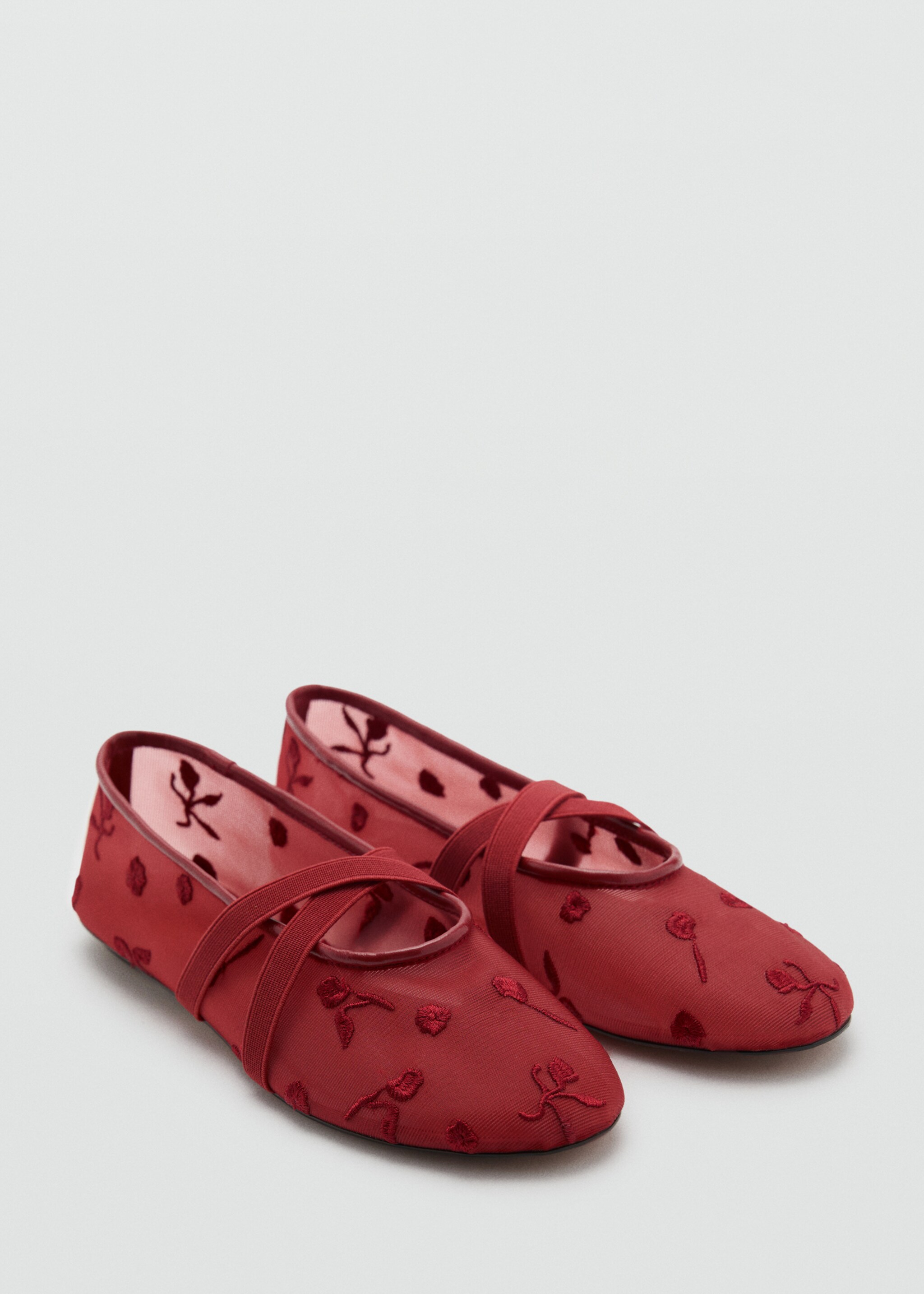 Ballerina flats with cross straps with embroidered flowers - Medium plane