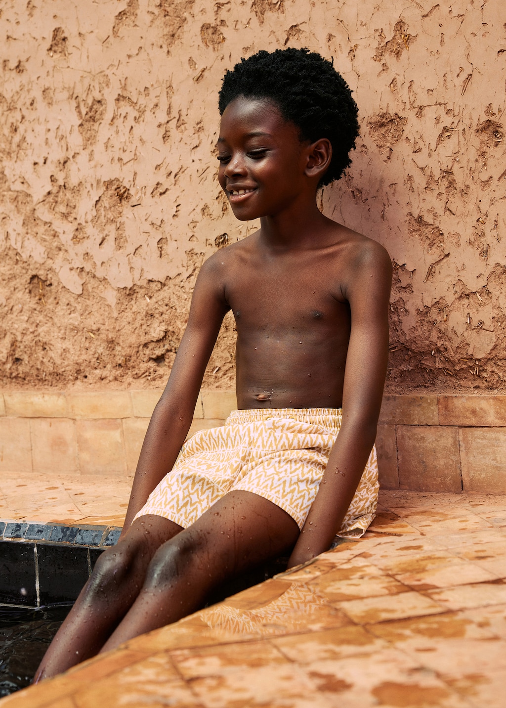 Printed swimsuit with drawstring