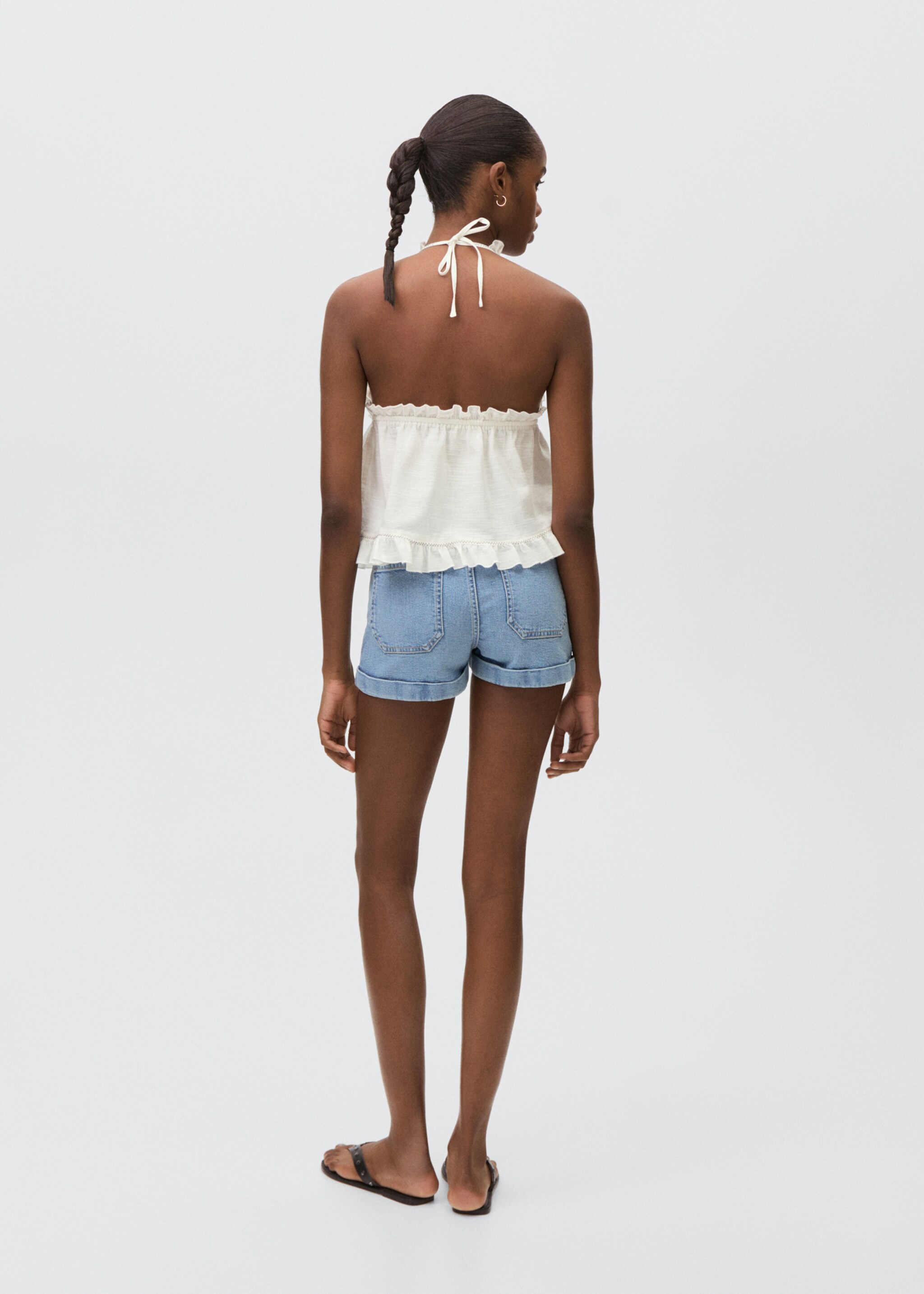 Denim shorts with turned-up hem - Reverse of the article