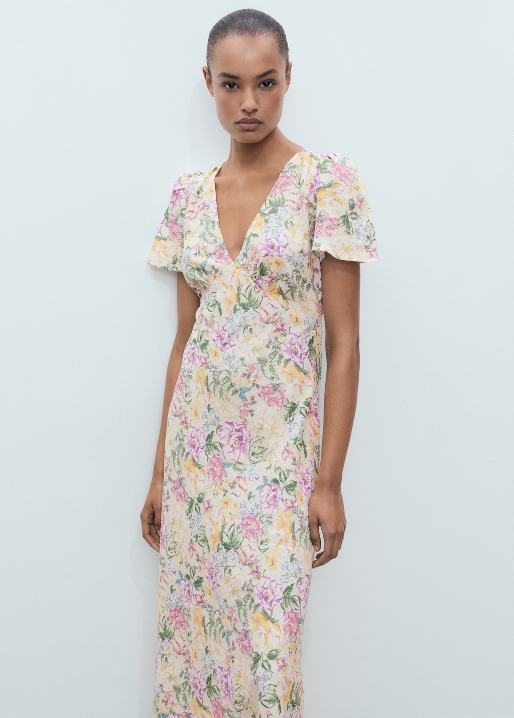 Thumbnail of Floral linen-blend dress - Blue