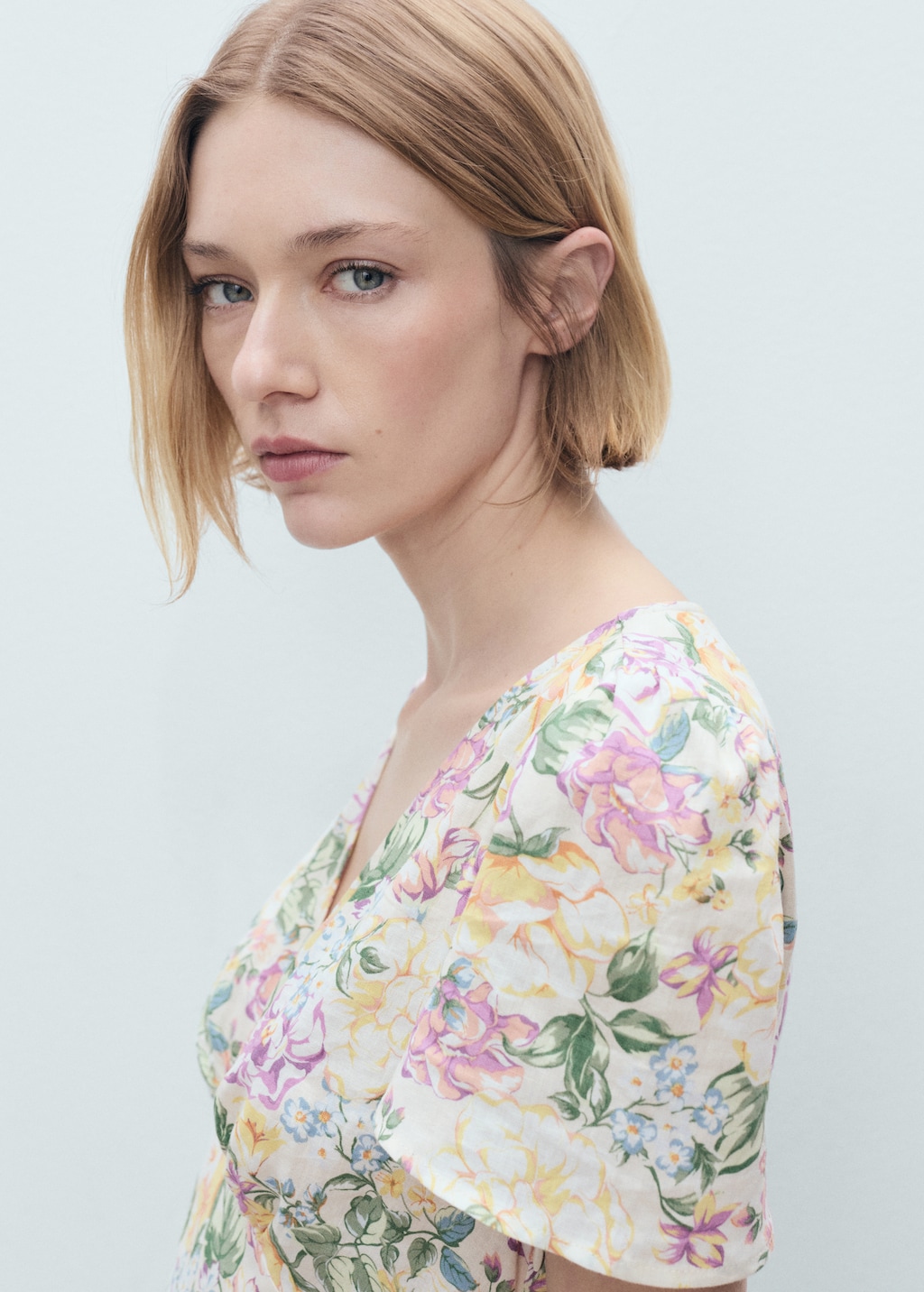 Thumbnail of Floral linen-blend dress - Blue
