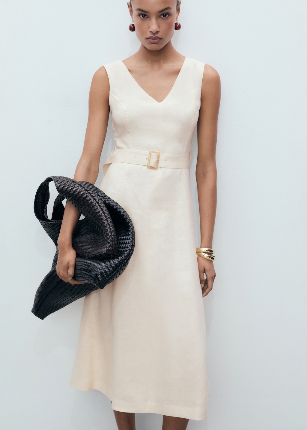 Mango Belt linen dress