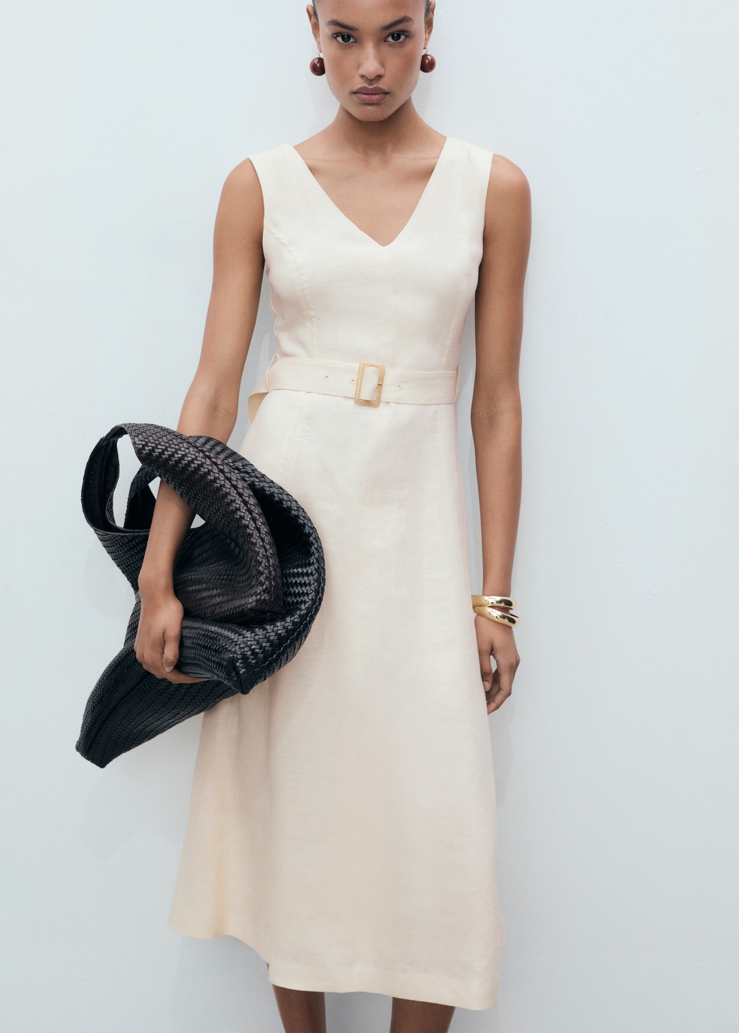 Vestido Lino Vestido Mango Mujer Vestido Lino Cinturón