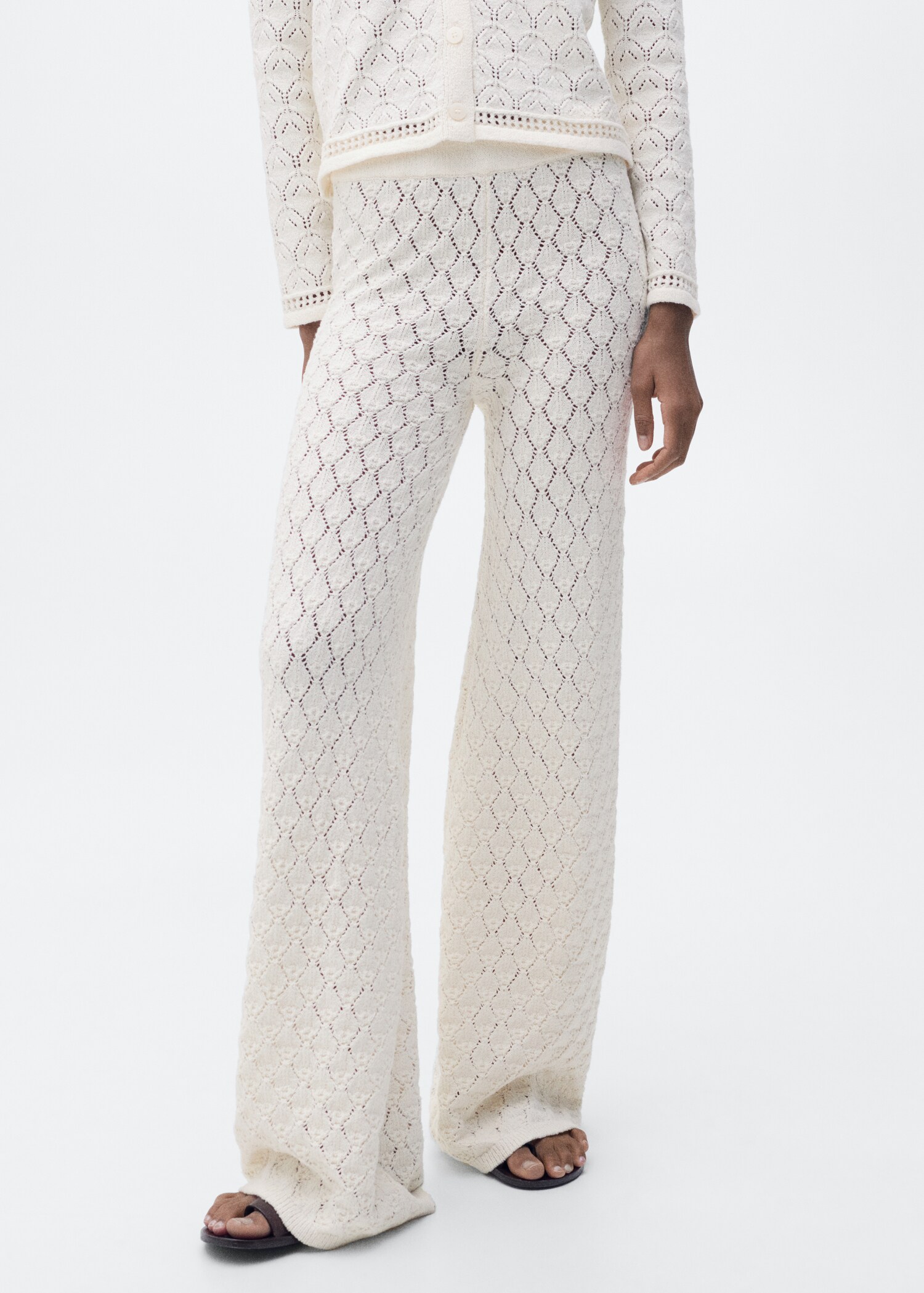 Straight-fit openwork knitted trousers - Medium plane