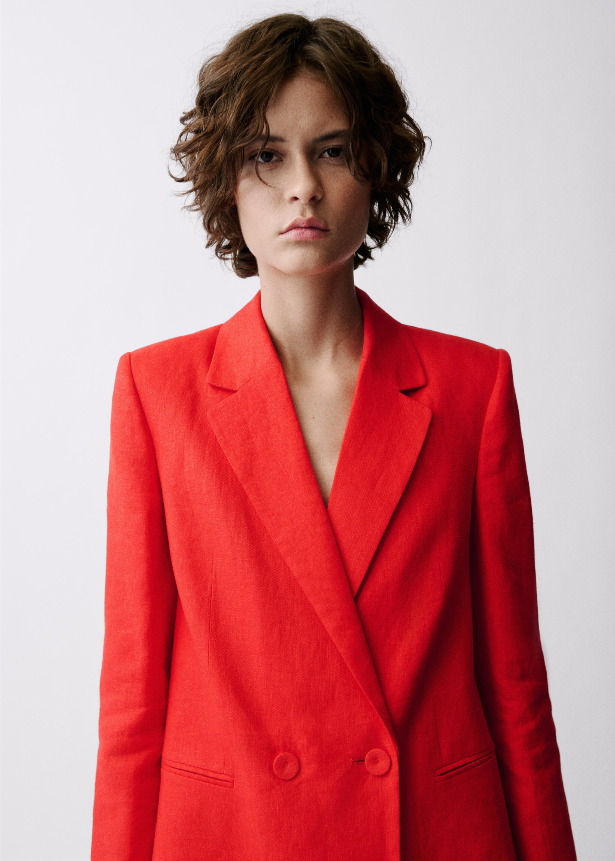 Double-breasted linen suit blazer - Details of the article 1