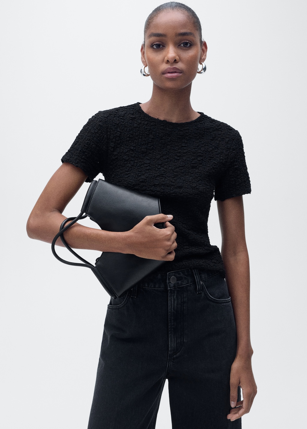 Mango Textured cotton-blend t-shirt