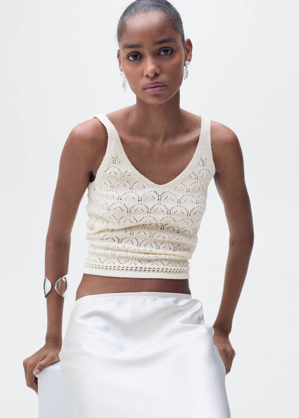 Knit top with lace accents