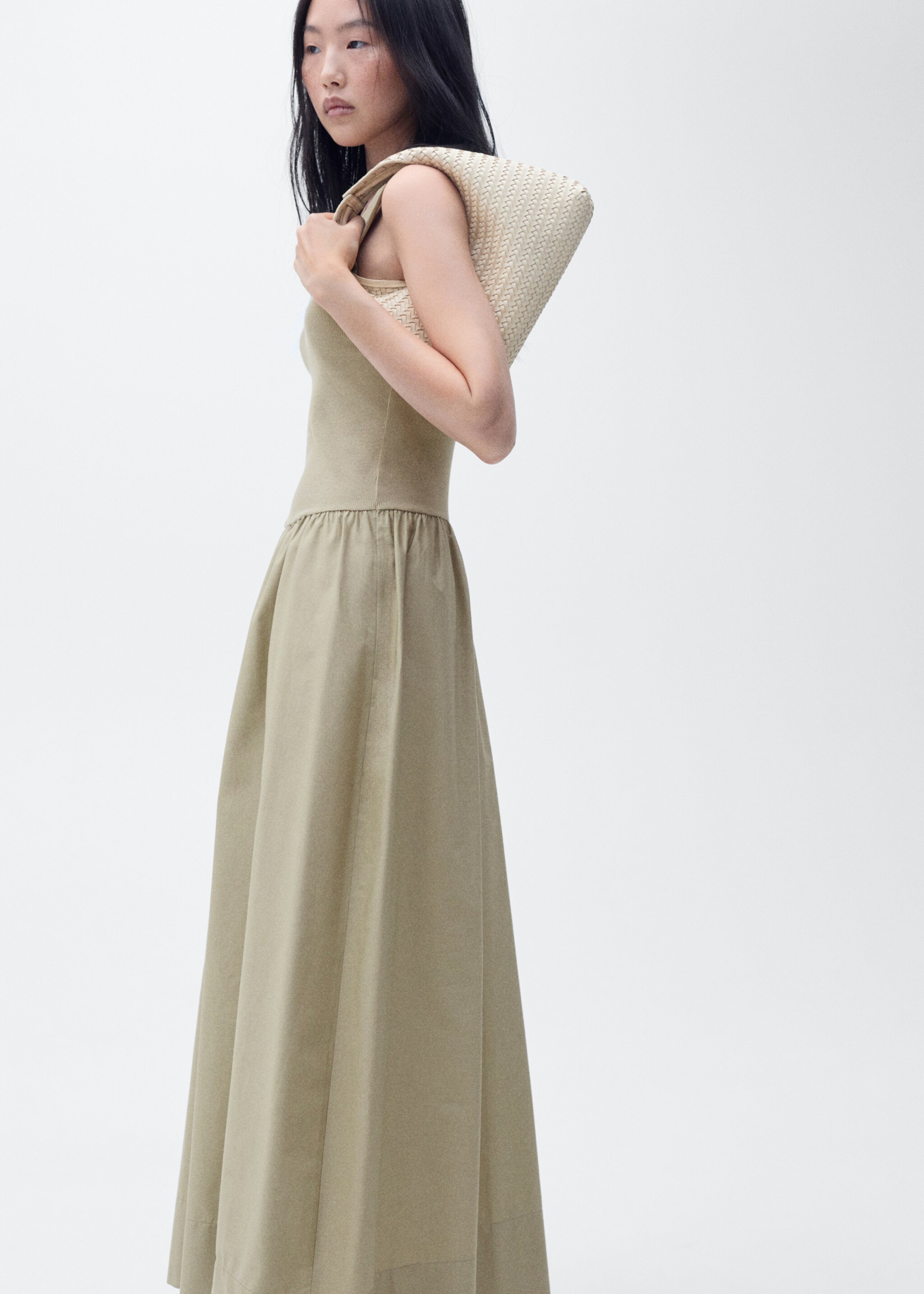 Flared dress in combined fabric - Details of the article 2