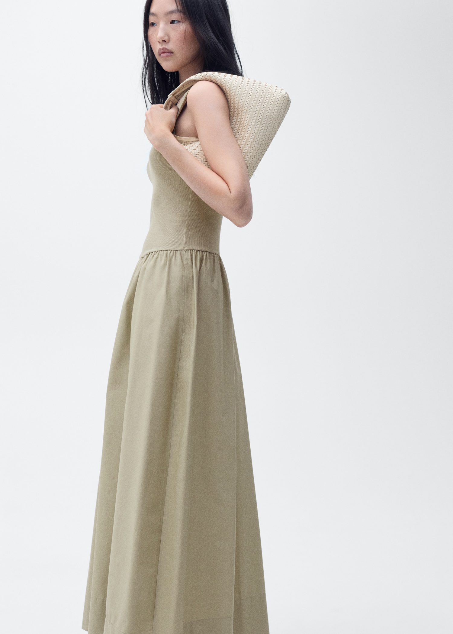 Flared dress in combined fabric - Details of the article 2