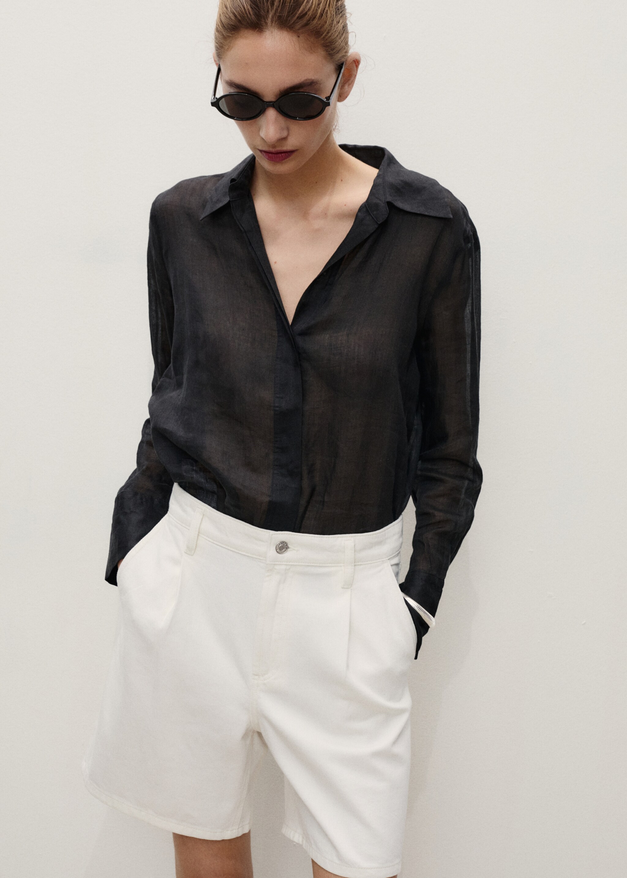 Pleated denim Bermuda shorts - Details of the article 2