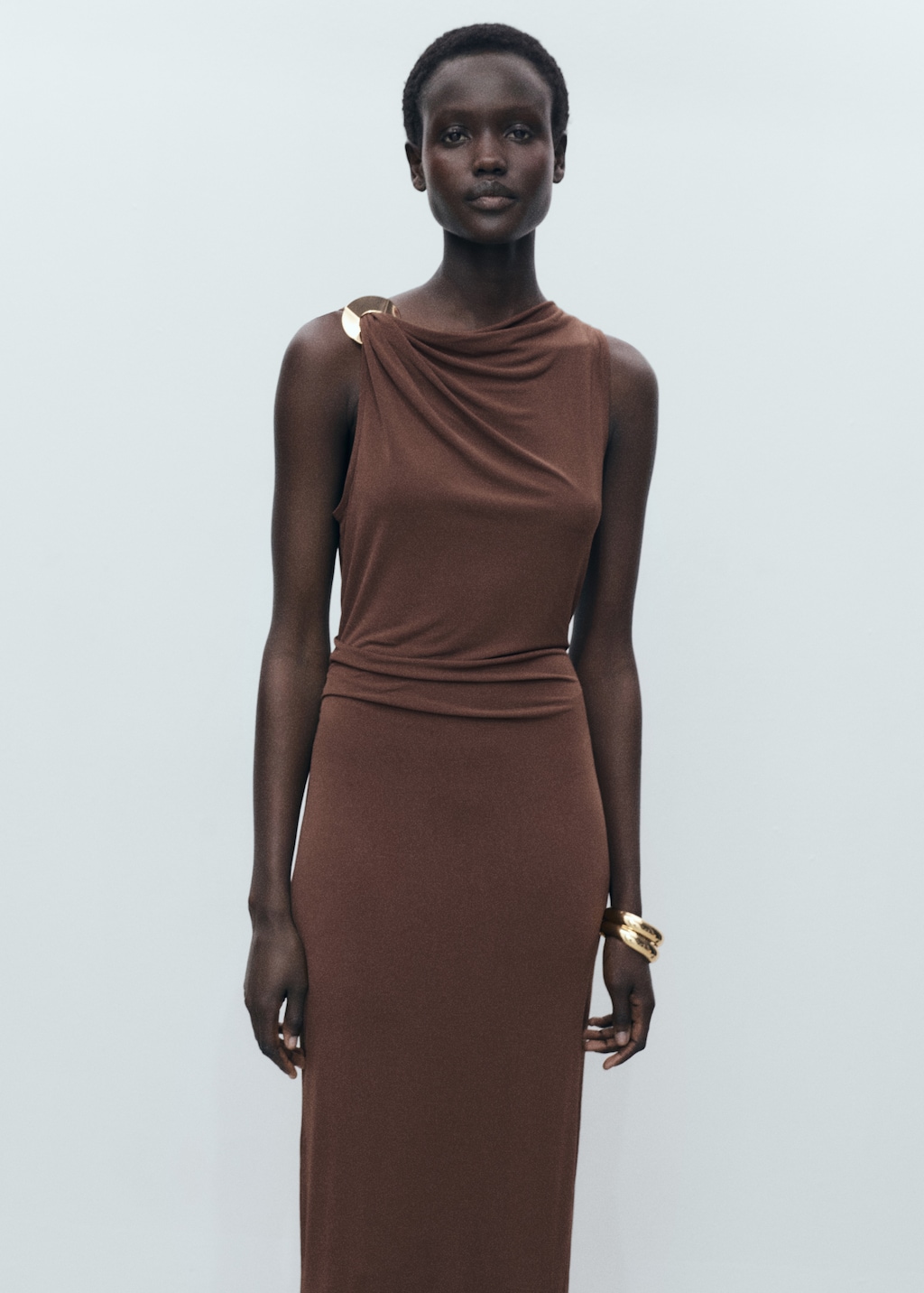 Mango Draped dress with metallic detail