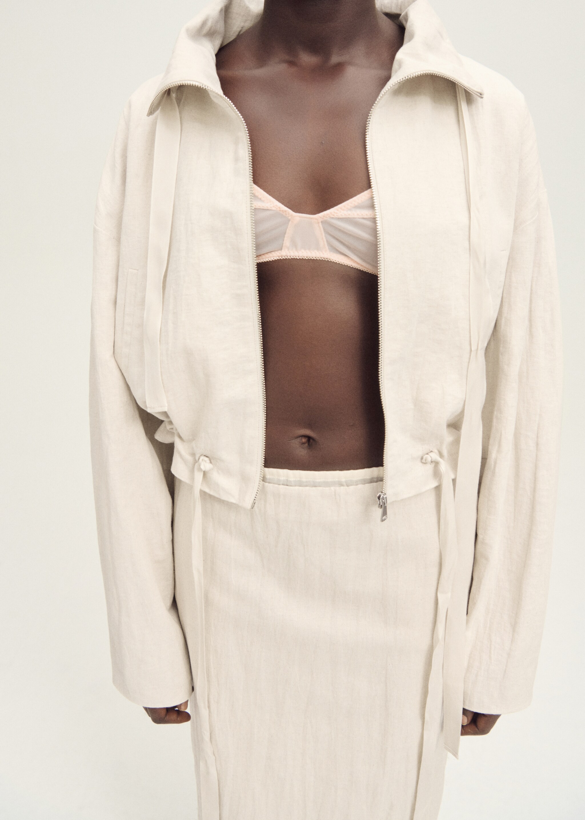 Linen-blend cropped jacket - Medium plane