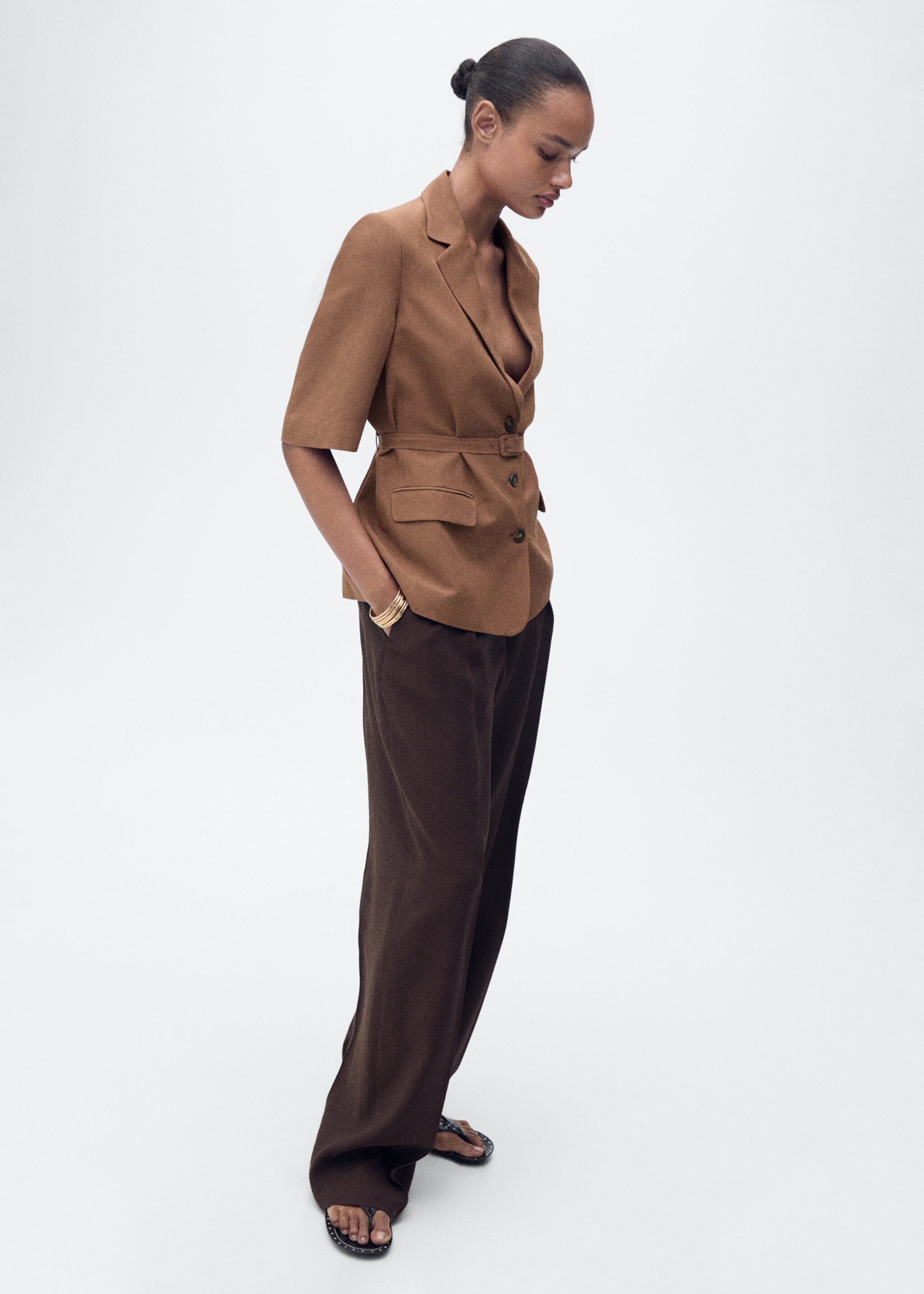 Linen-blend suit jacket with belt - Details of the article 1