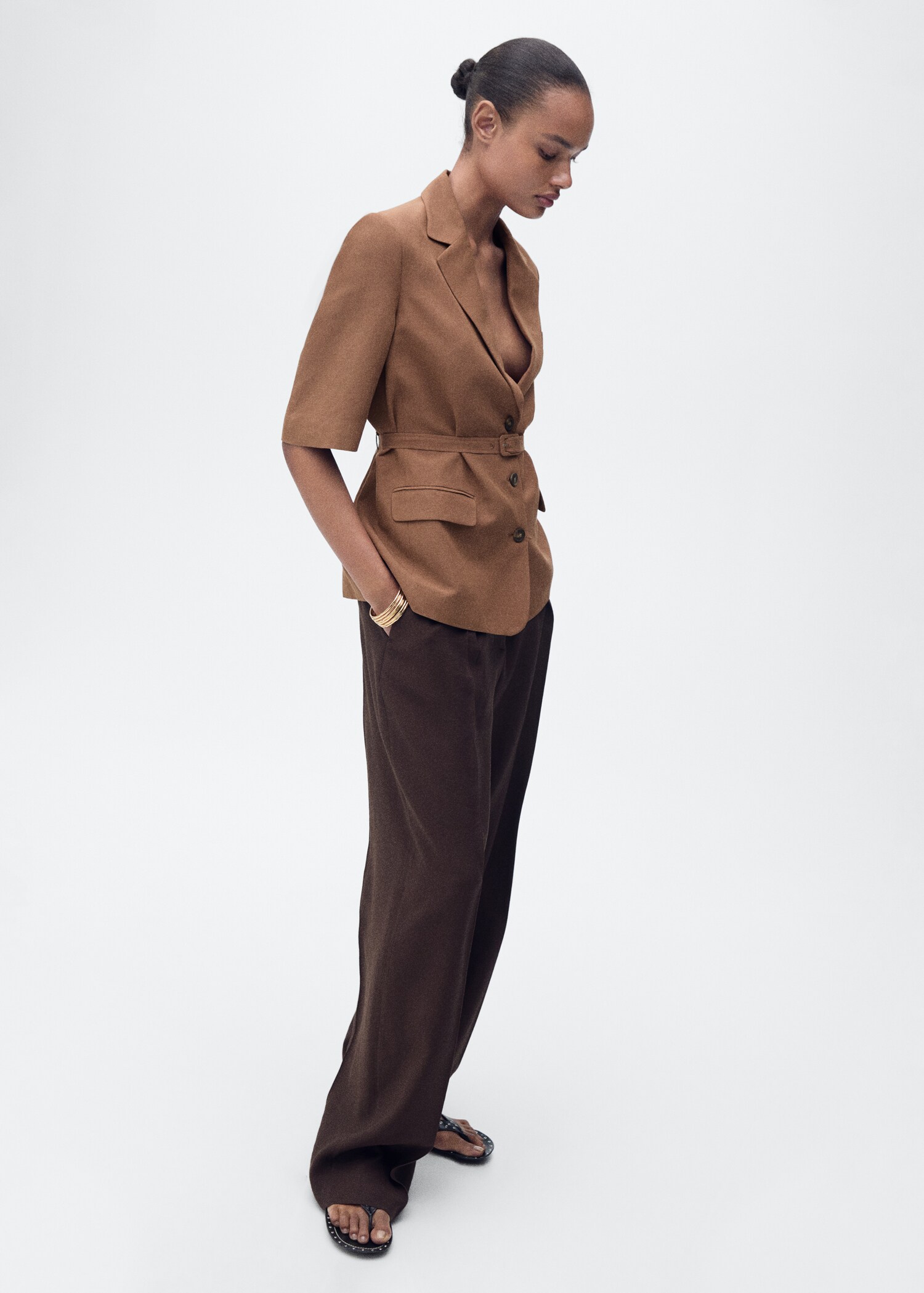 Linen-blend suit blazer with belt - Details of the article 1