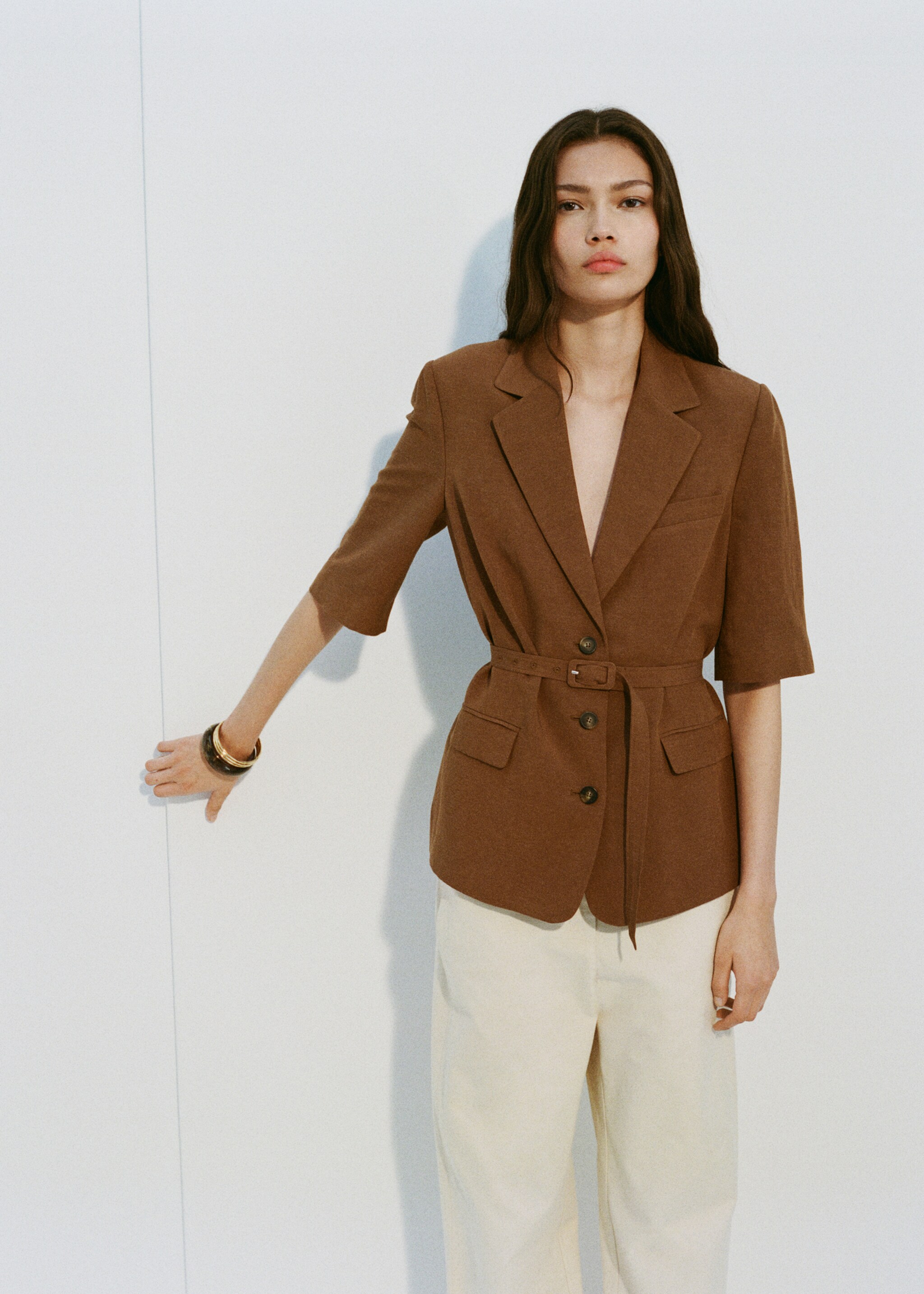 Linen-blend suit jacket with belt - Details of the article 6