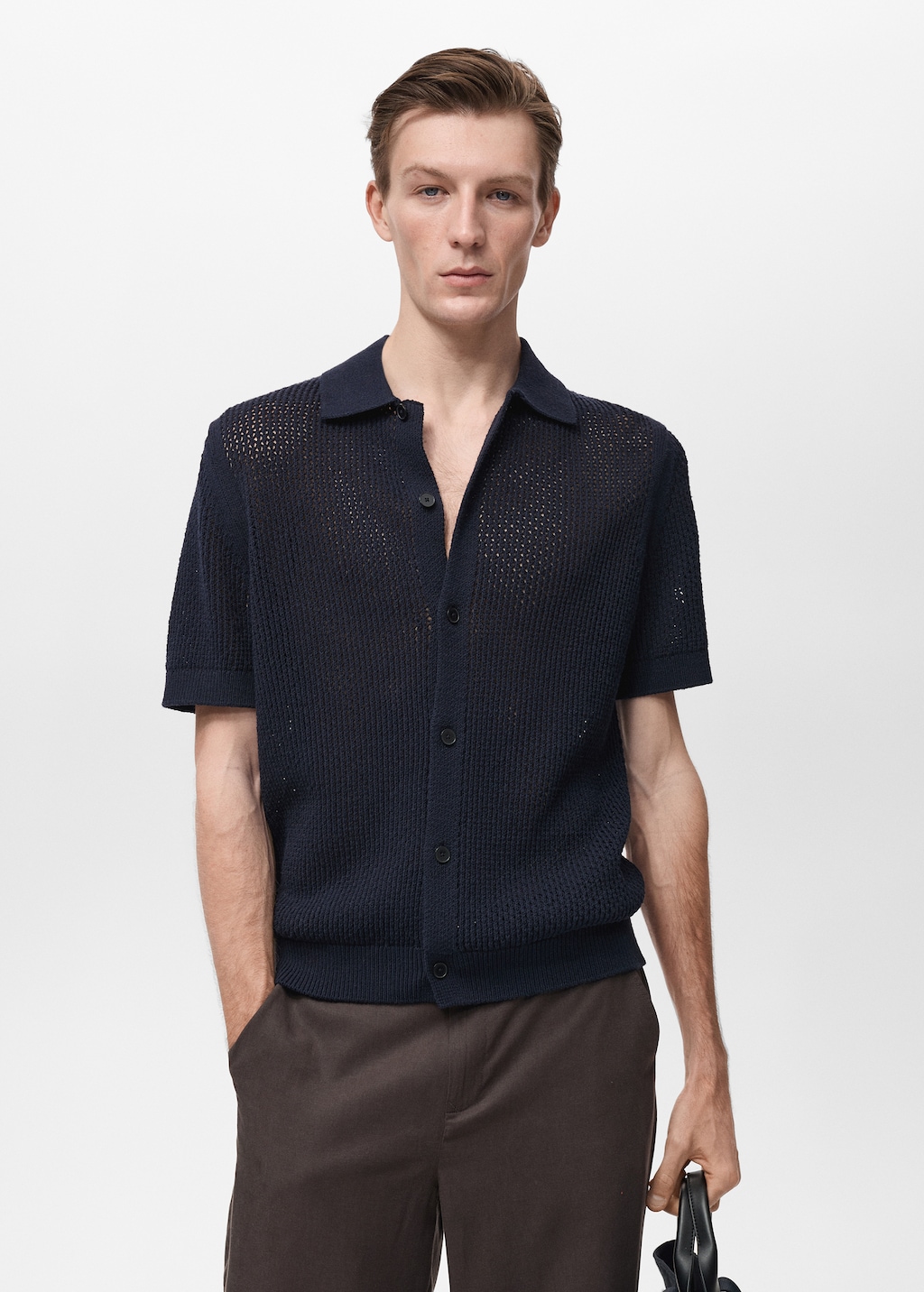Openwork knitted cotton shirt - Men | MANGO USA