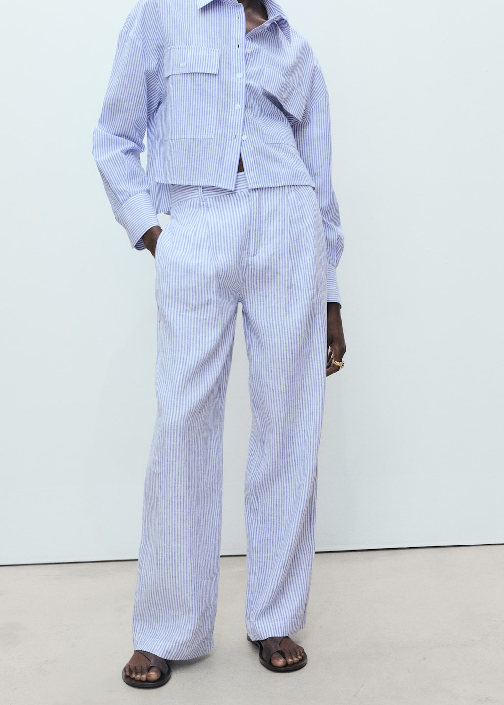 Striped linen-blend trousers - Women | MANGO USA Striped linen-blend trousers - Women | MANGO USA