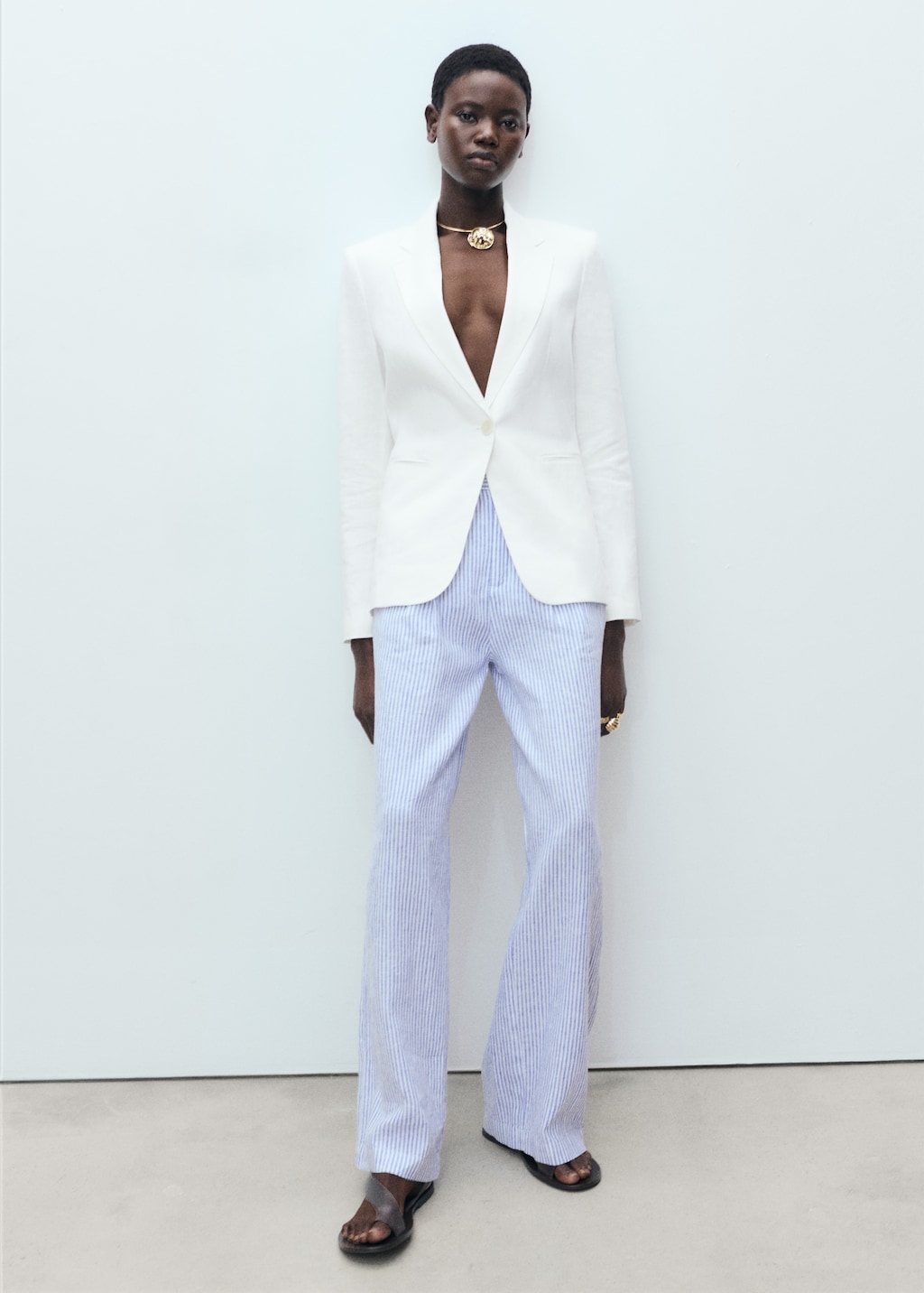 Striped linen-blend pants