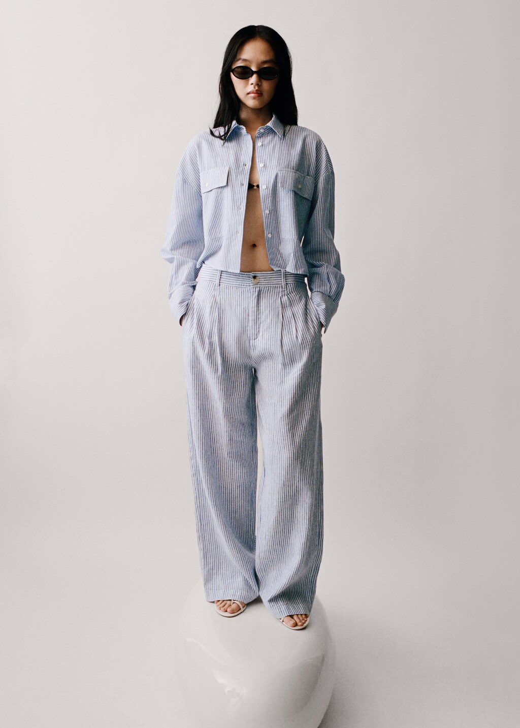 Striped linen-blend trousers - Women | MANGO USA Striped linen-blend trousers - Women | MANGO USA