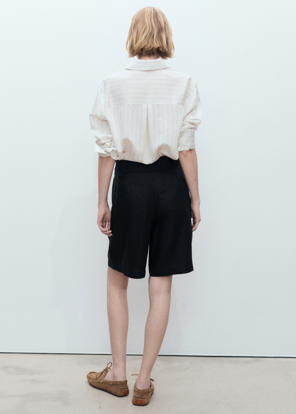 Belt linen-blend Bermuda shorts - image 3