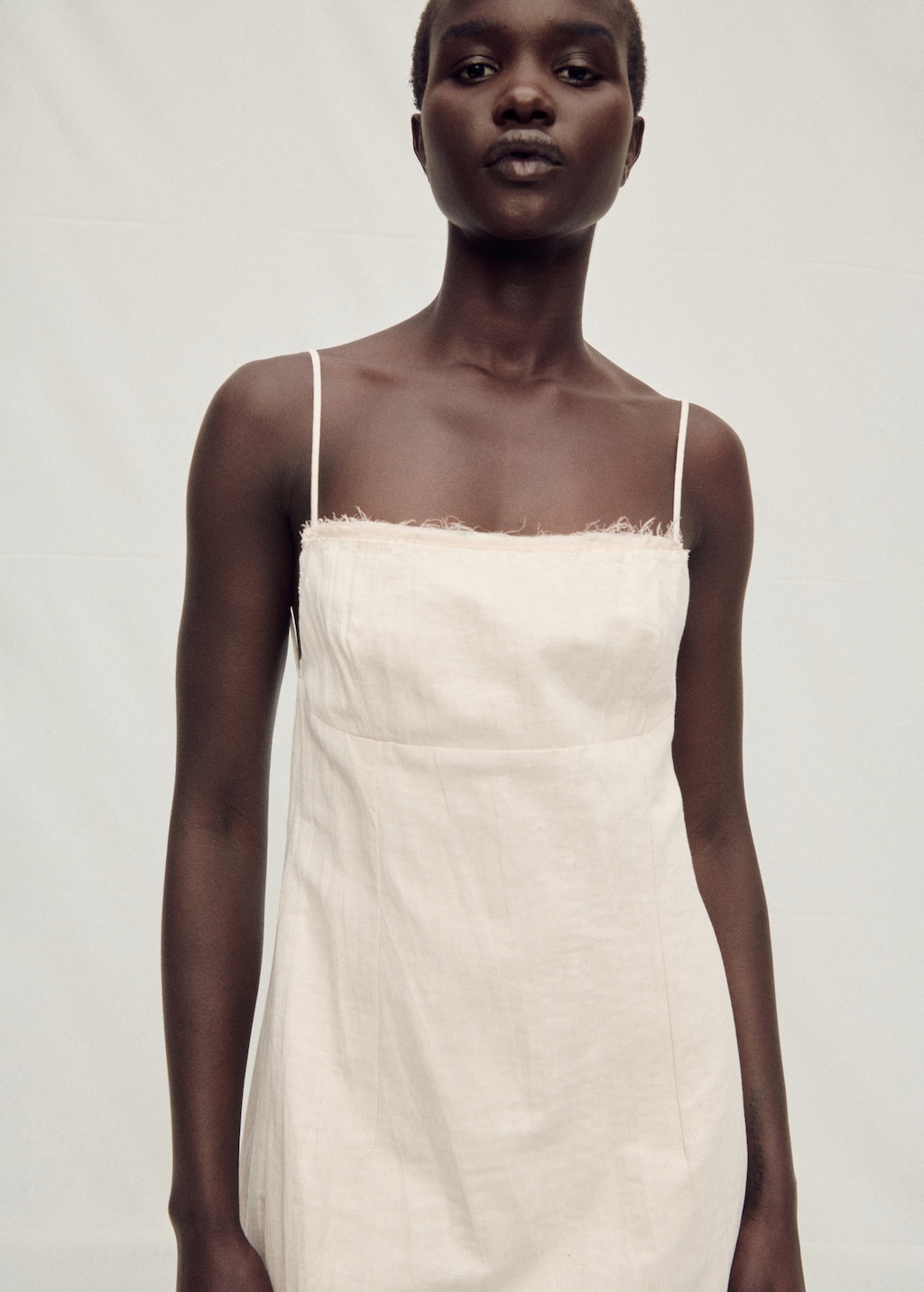 Mango Cotton dress with frayed neckline